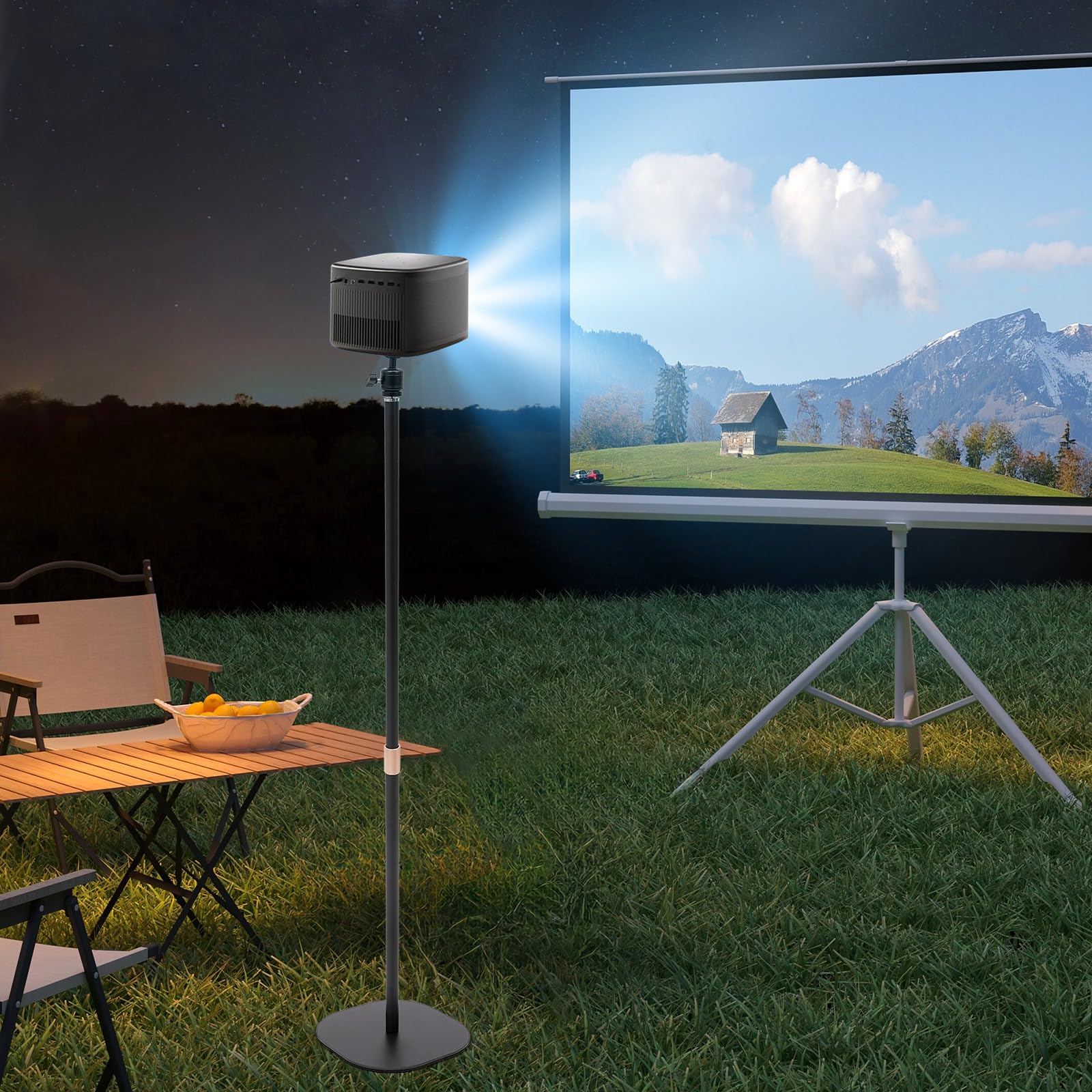 Support de projecteur réglable en hauteur de 65 à 120 cm, pivotant à 360° et inclinable à 90 ° avec pied en métal stable, support universel pour home cinéma, bureau et présentations