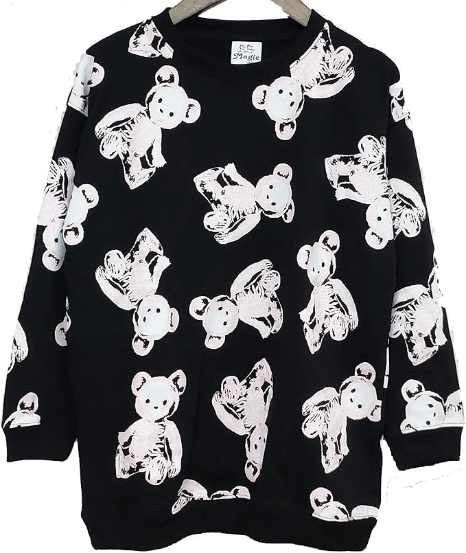 Amazon マジックマインド ドクロクマ総柄 裏毛bigトレーナー パロディ レディース f ピンク トレーナー パーカー 通販