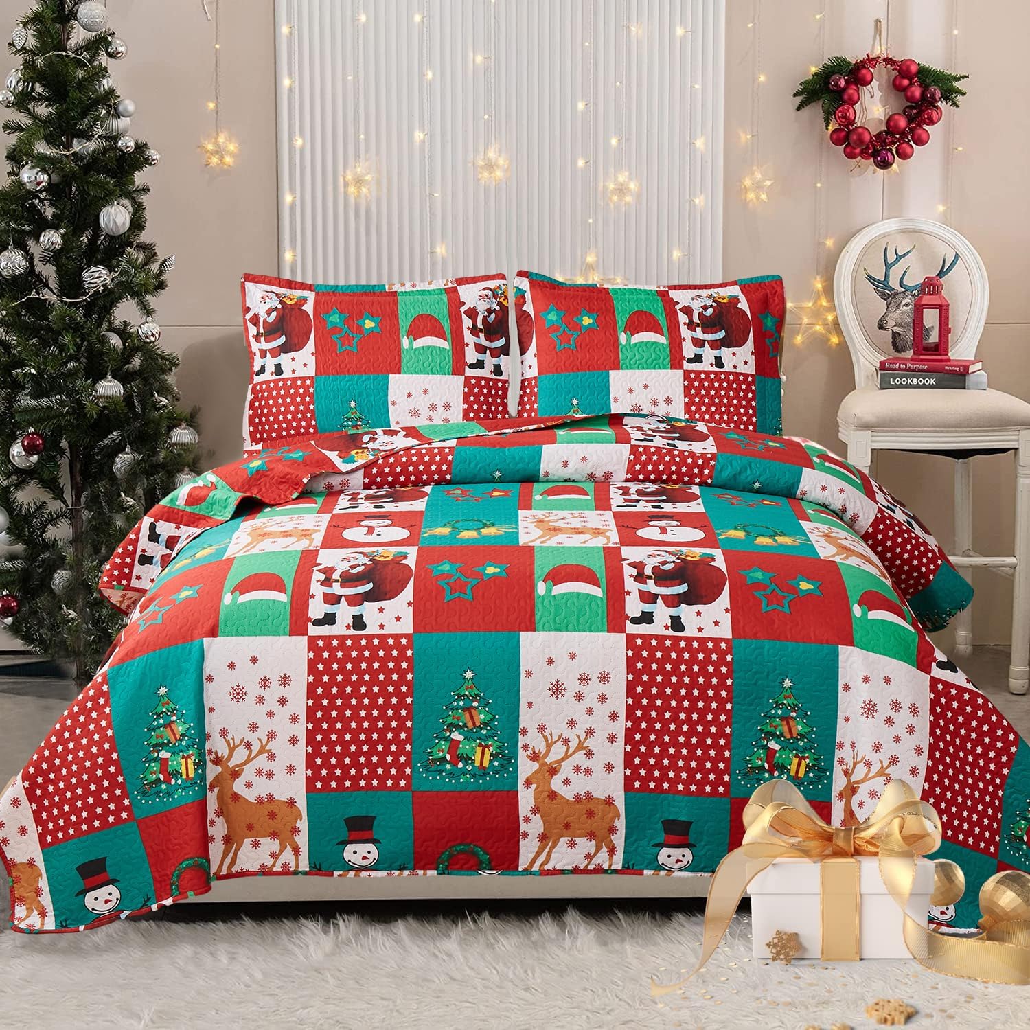 CHESITY Christmas Quilt Set King Size Christmas Bedding