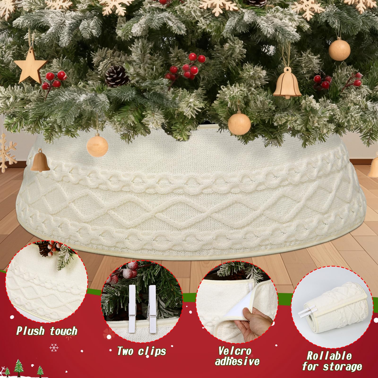 Betylifoy Gonne Albero di Natale Tridimensionale Lavorata a Maglia 71 cm Rotonda Decorazioni Albero di Natali, Base Alberi di Natali (Bianco)