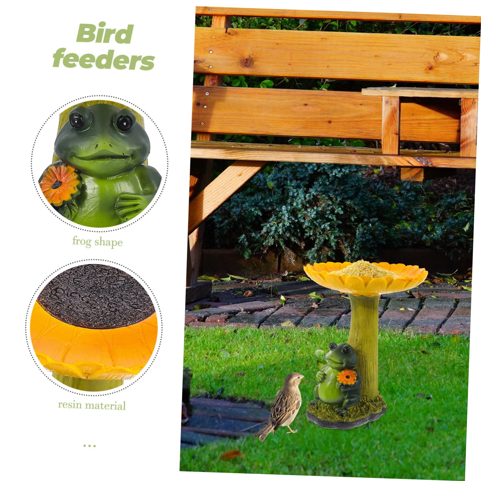 HANABASS Baño Complemento Rana para Resina Pájaros de Girasol de Diseño y Adorable Portátil para Decoración de Jardín y Exteriores para Aves Patio