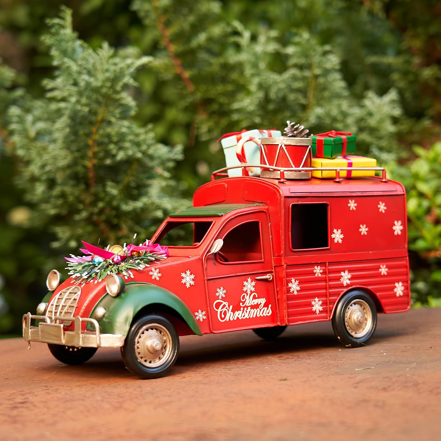 Zaer Ltd. Large Size 14" Long Vintage Style Christmas Cars with Attached Accessories (Military SUV Truck)