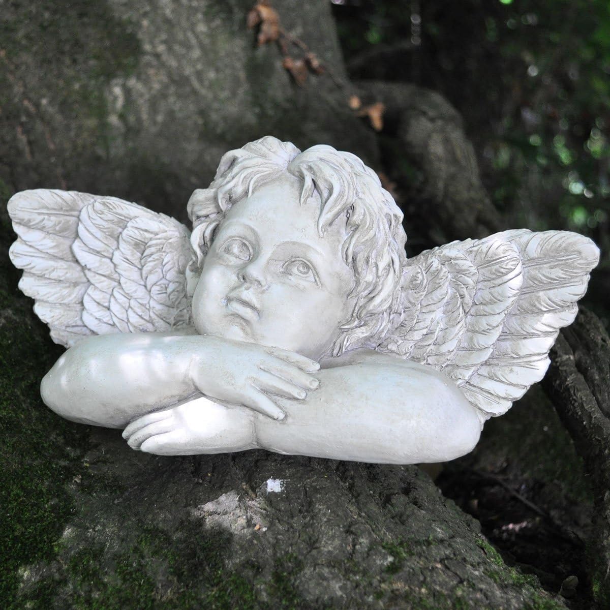 Vintage Cherub Head on Hands Frost Proofed Stone Polyresin Angel Child. Indoor Outdoor Garden Decor L25cm