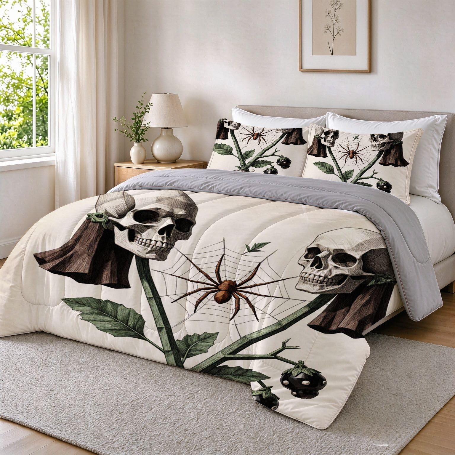Couette 1 Personne Enfant 90x190 cm Crâne Gris a248