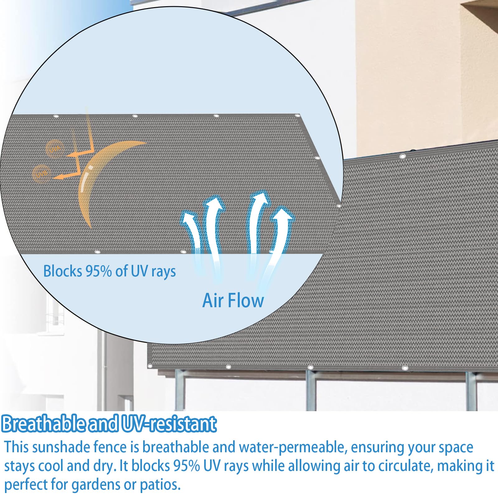 Recinzione Copertura per Balcone 160 x 210 cm Protezione Privacy, Anti-UV, Resistente al Vento, Privacy Recinzione Copertura per Balcone con Fascette e funi per Balcone Giardino, Grigio