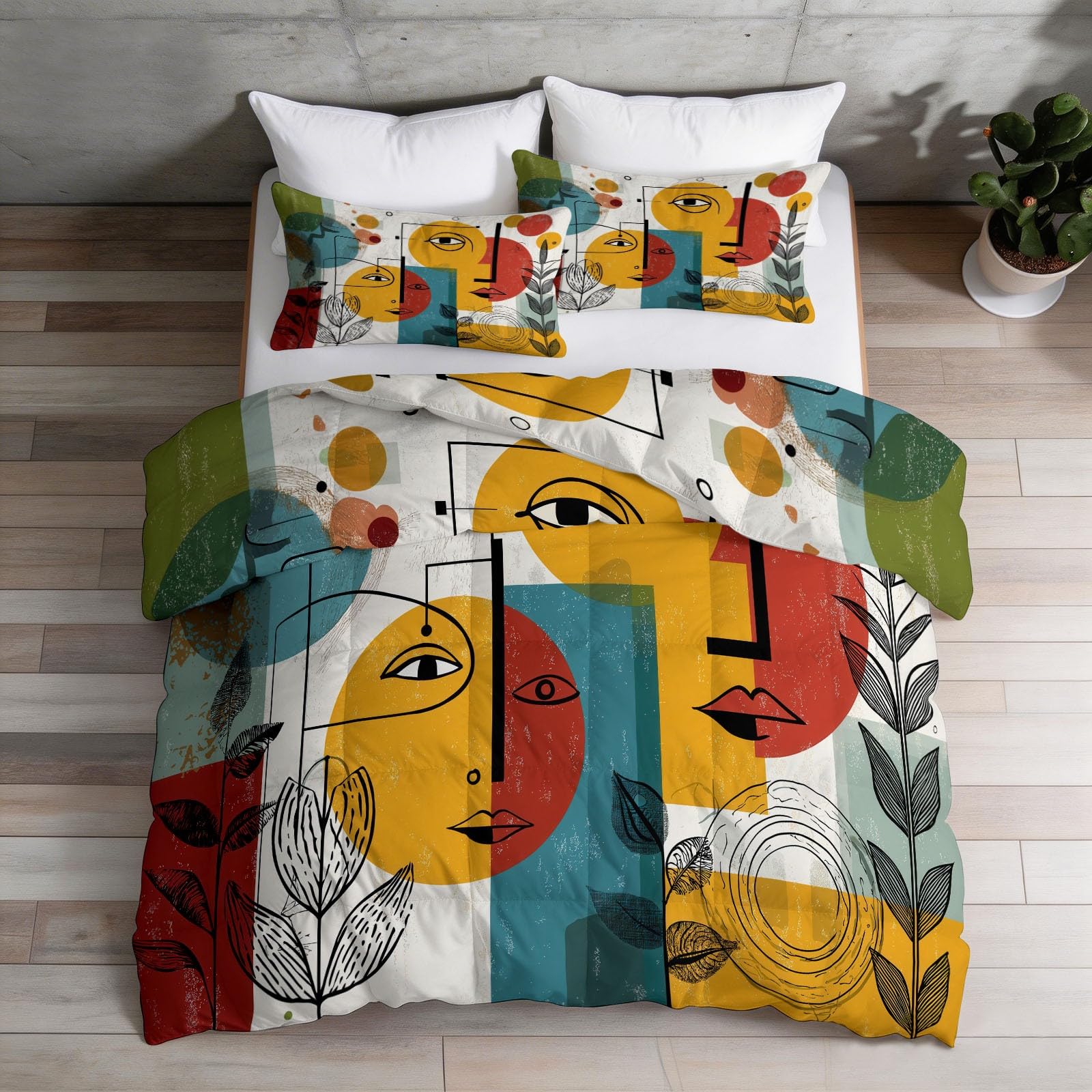 Couette Enfant 200x200 cm avec 2 taies d'oreiller au motif abstrait vintage coloré
