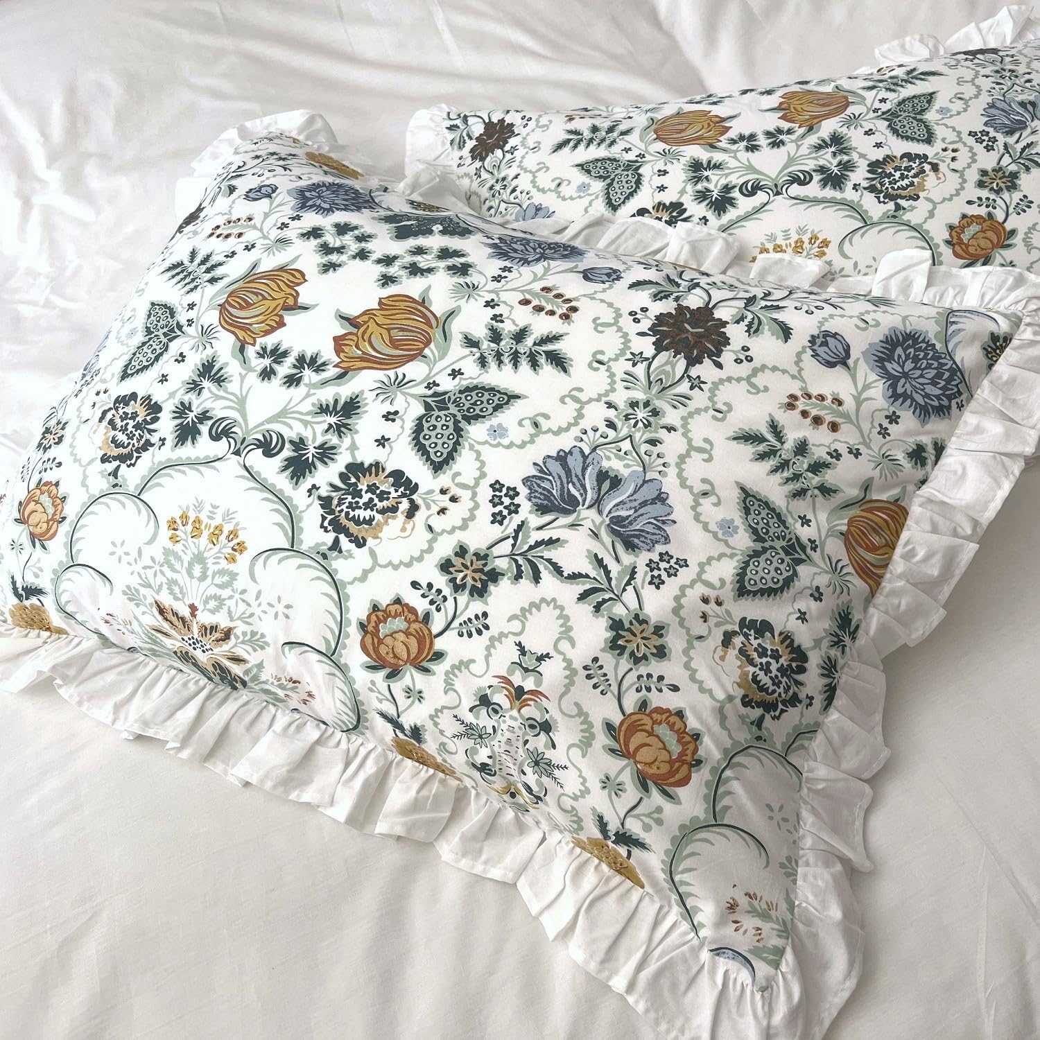 Amazon｜枕カバー 50×70 【Garland】 花柄 フリル インド綿100
