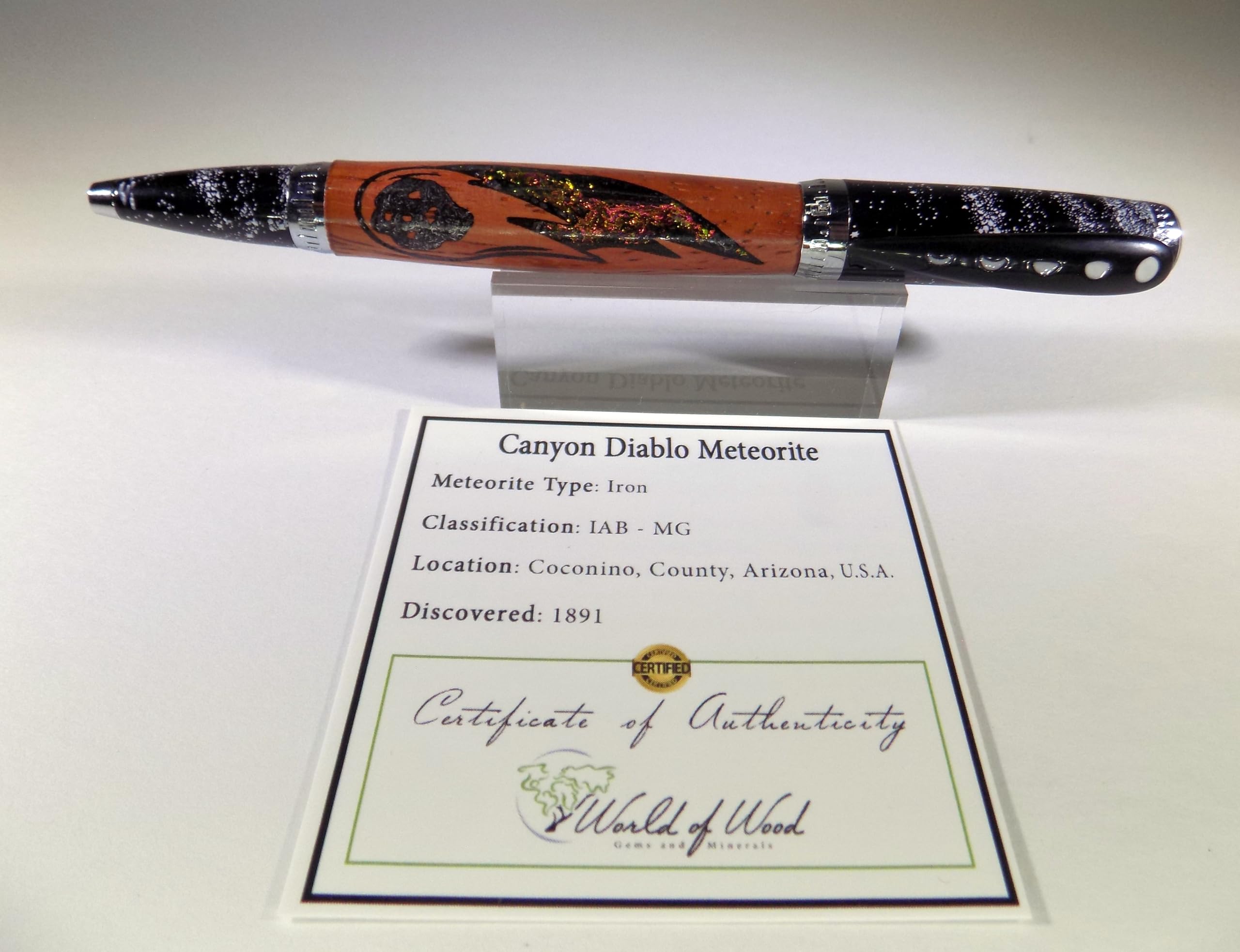 Handmade Moon Twist Pen - Red Cedar Wood with Canyon Diablo Meteorite Dust and Laser Engraved Meteor - Brass Hardware
