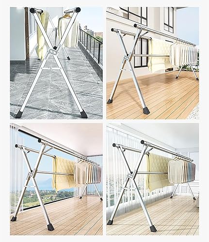 Miniatura 6 de Estante de secado de ropa de acero inoxidable con ruedas, 95 pulgadas, resistente, plegable y extensible, para uso en interiores y exteriores,