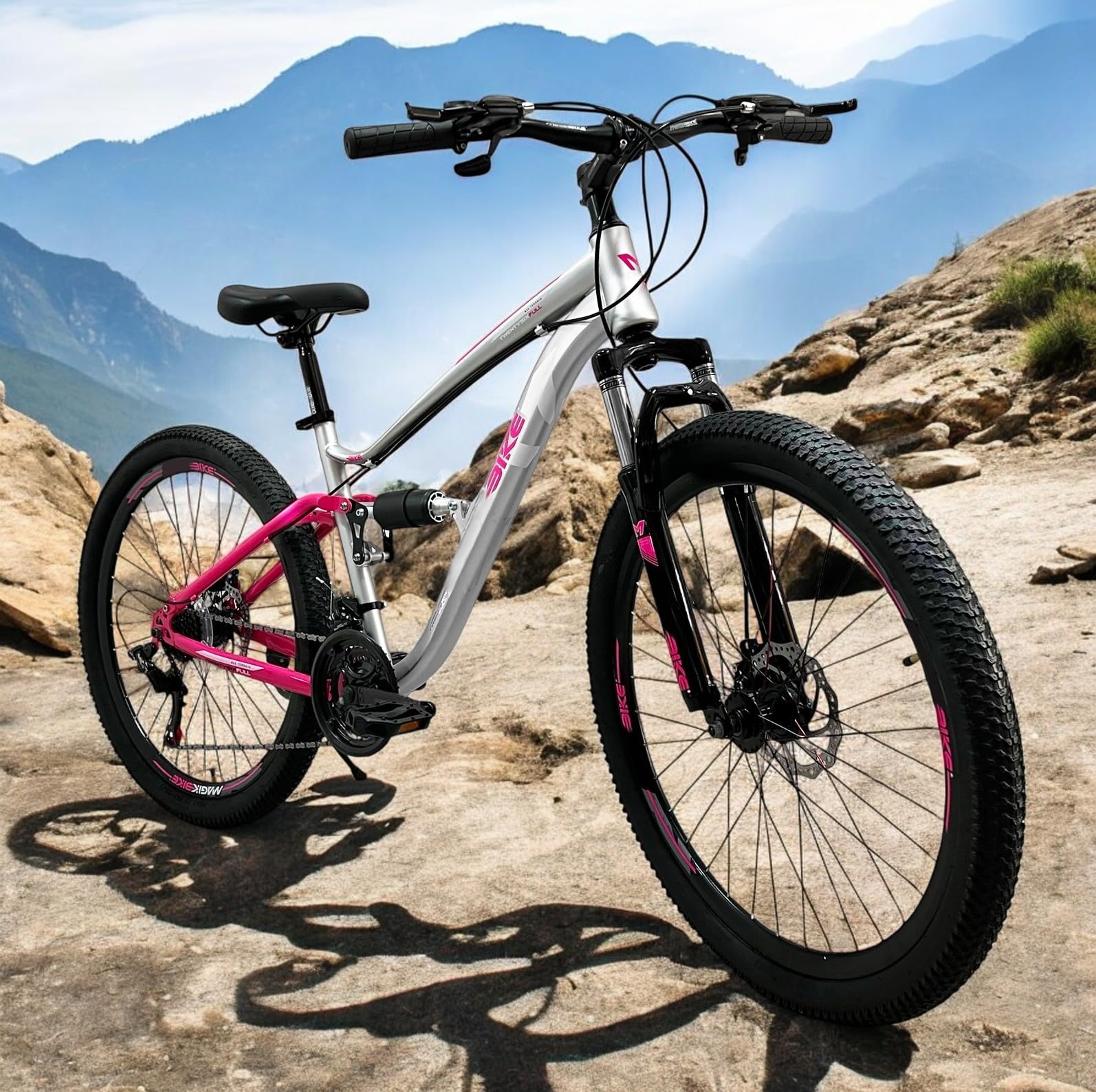 IBK Bicicletta Ragazza Mountain Bike Bici MTB 26'' Pollici BIAMMORTIZZATA Ragazza Cambio 21 Velocità Freni a Disco