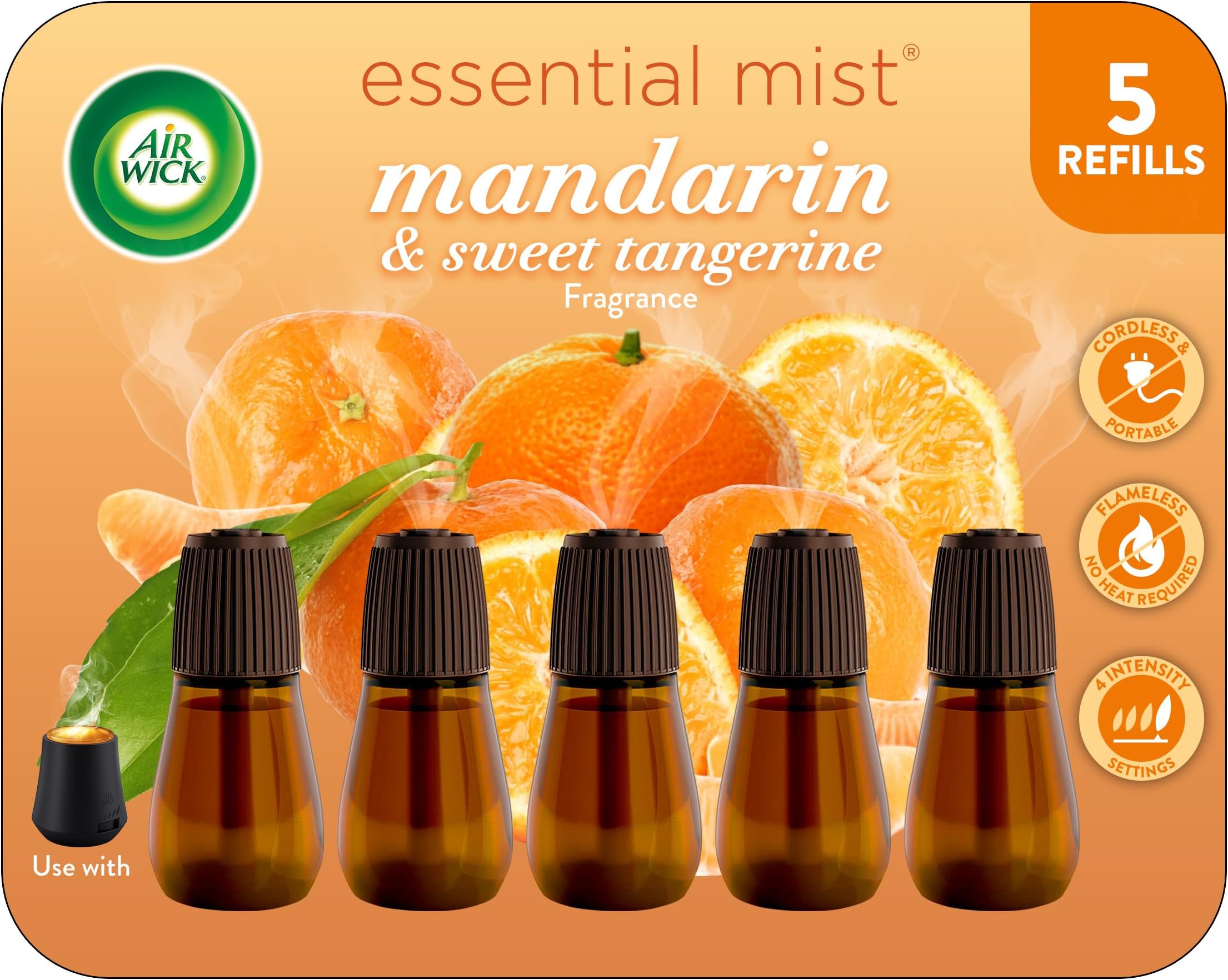 Essential Mist Refill, 5 ct, Mandarin & Sweet Orange, Essential Oils Diffuser, Air Freshener