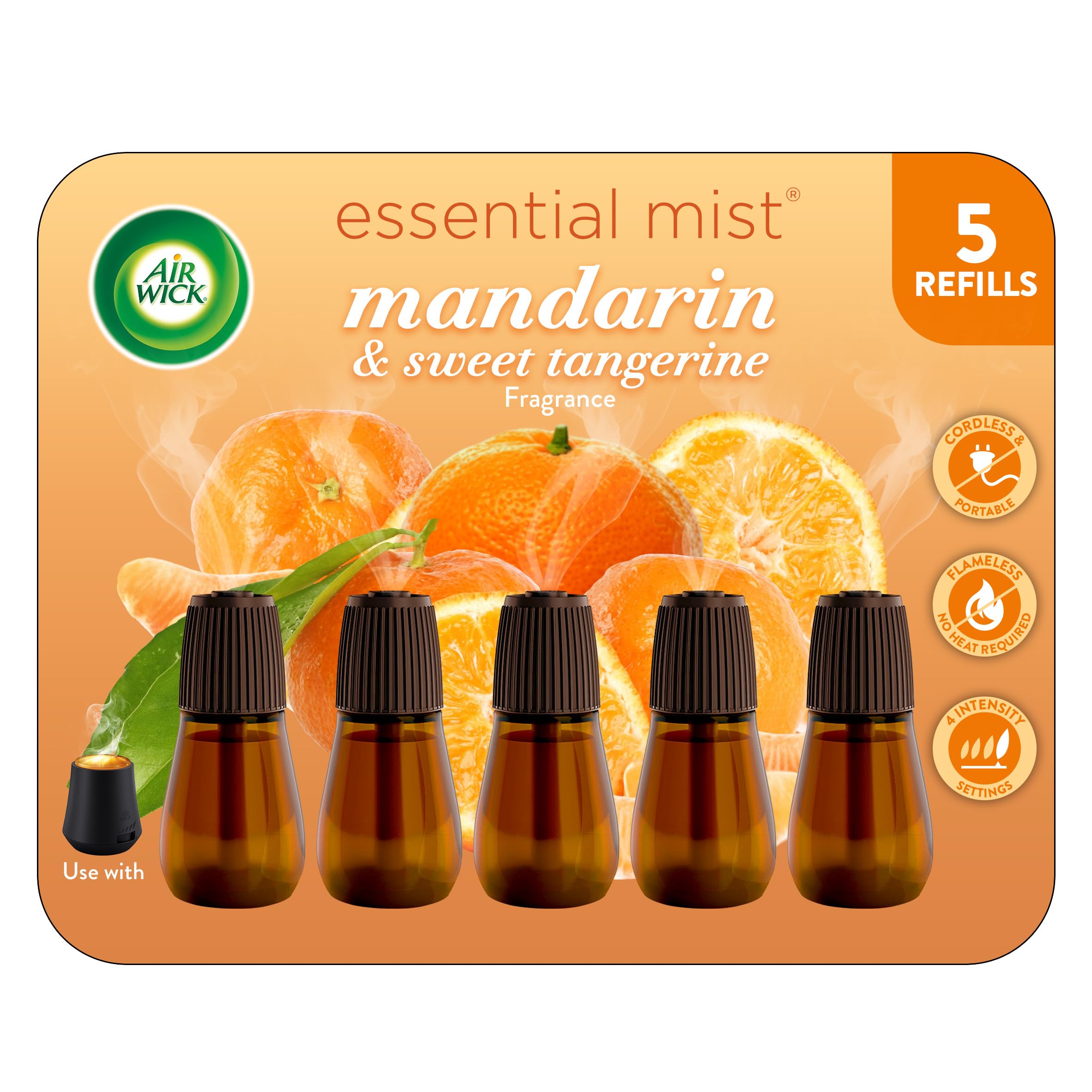 Air Wick Recharge brume essentielle, 5 ct, mandarine et orange douce, diffuseur d'huiles essentielles, désodorisant