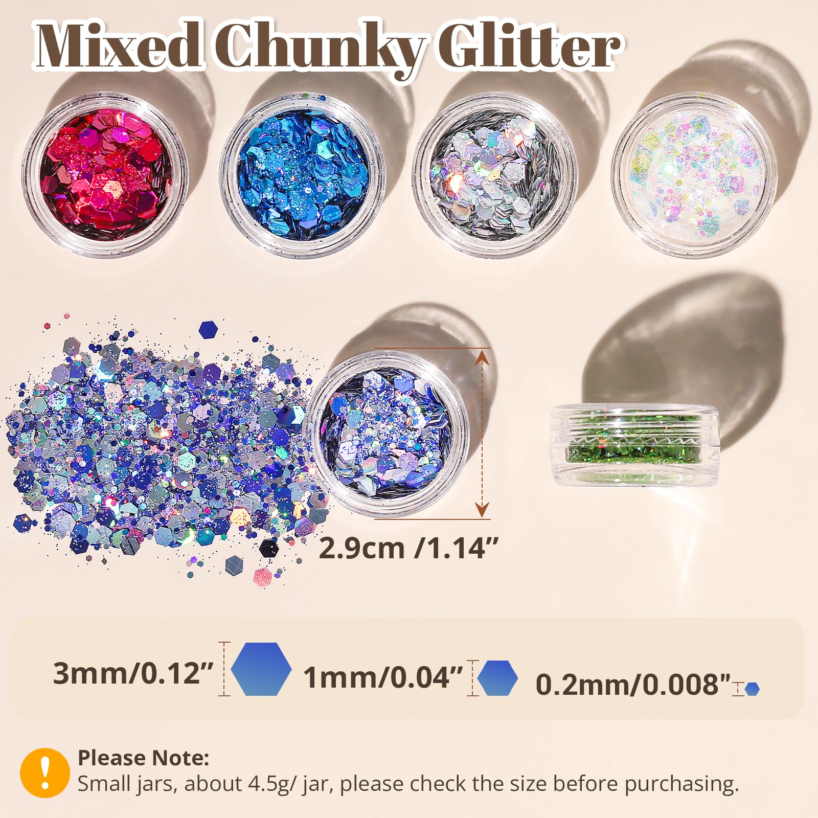 LEOBRO Glitter, 24 Jars Holographic Chunky Glitter for Crafts, Resin, Hair Face Body Makeup Nail, DIY Arts and Crafts, Party Christmas Decorations