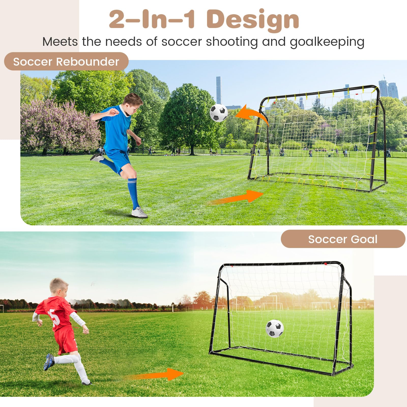 Questa Porta da Calcio 2 in 1, 6,1 Piedi x 4 Piedi, Resistente alle intemperie, con Rete di Rimbalzo ad Angolo Regolabile e Rete ad Alta Resistenza, è un'attrezzatura per l'allenamento di ca