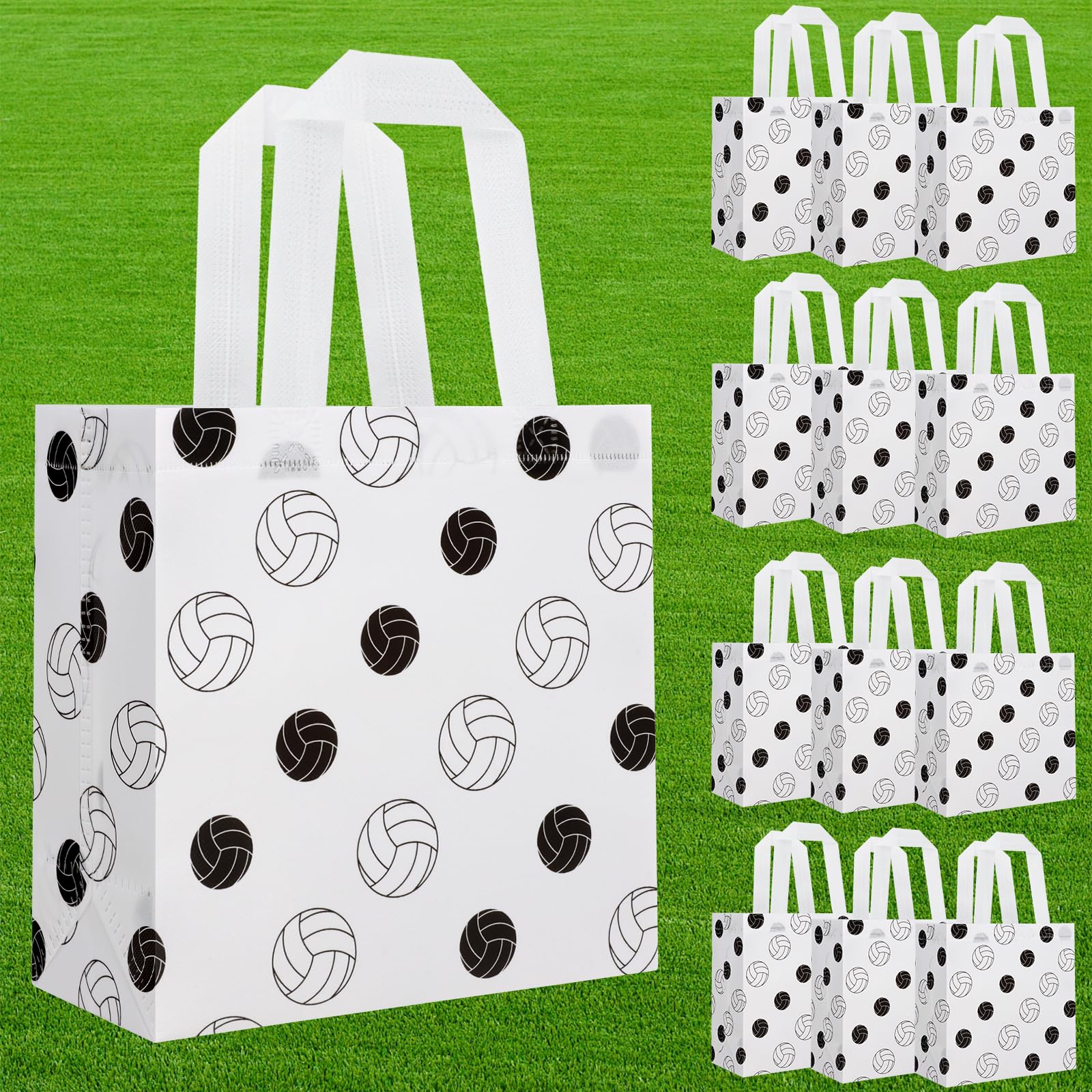 Hxezoc 12 Pieces Volleyball Gift Bags with Handle, Reusable Non Woven Treat Goodie Bag Sport Favor Bags For Volleyball Theme Birthday Party Decoration Supplies