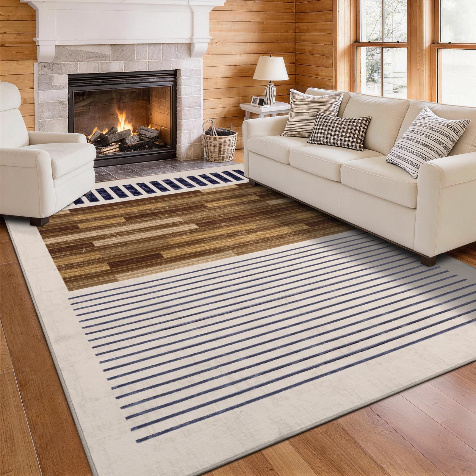 Photo 1 of YIHOUSE Washable Area Rug 5x7 Modern Striped Lines Black and Brown - Living Room Rugs Low Pile Non-Slip - Black and White Rug for Bedroom Farmhouse Hardwood Decor