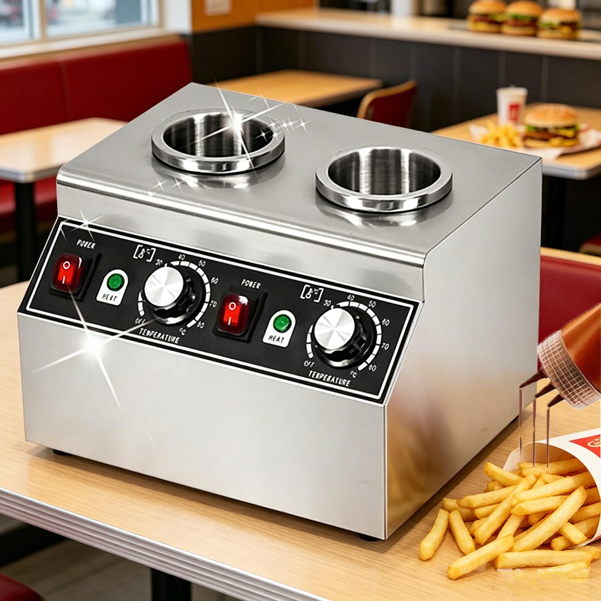 Calentador Eléctrico De Salsas con Control Independiente | Máquina para Conservar Mermeladas | Temperatura Ajustable De 86 a 185 °f | para Queso Nacho, Caramelo, Chocolate 2Cans
