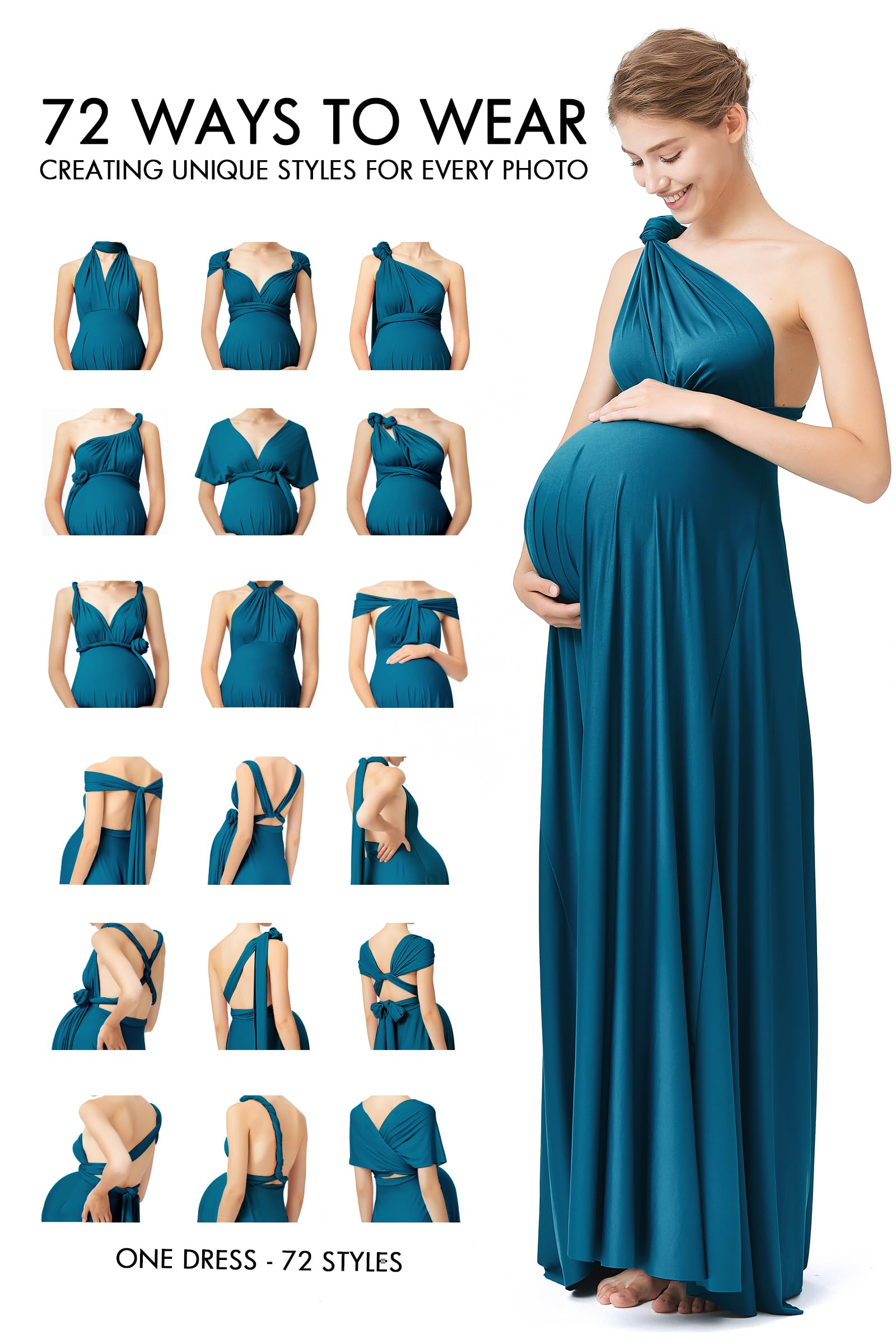 72styles Infinity Wickelkleid für Schwangere Damen - Elegantes Umstandskleid als Maxikleid für Babyparty, Hochzeitsgast, Fotoshooting & Festliche Anlässe Verstellbares Abendkleid