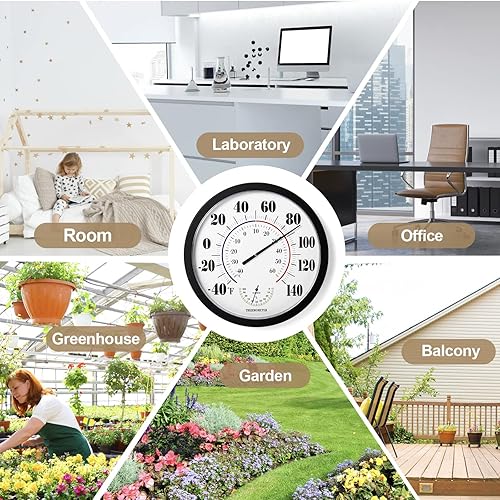 Miniatura 3 de Termómetro de pared para interiores y exteriores, termómetro de números grandes, sin batería, higrómetros digitales colgantes de 10 pulgadas para el