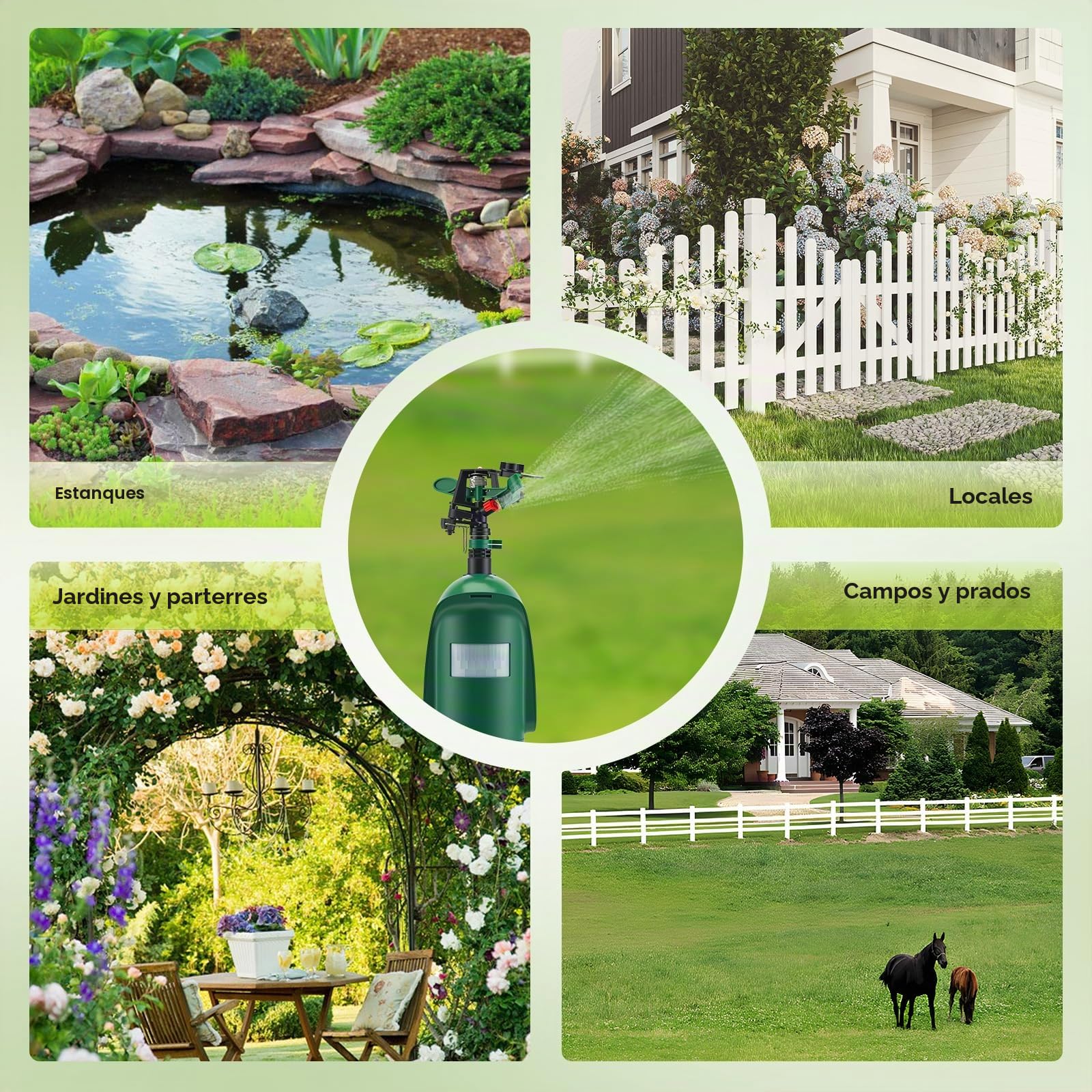 Ahuyentador de Animales por Agua, Aspersor de Agua para Jardín y Estanque con Sensor de Movimiento PIR, Alcance de hasta 10 m, Repelente Plagas para Ahuyentar Gatos, Palomas, Zorros y Pájaros