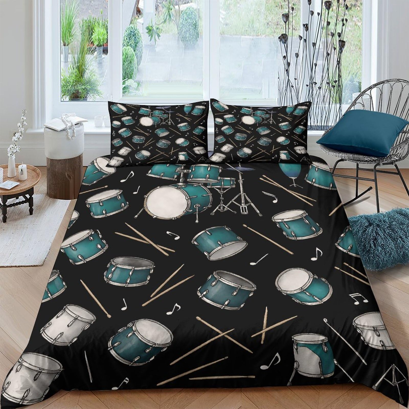 Ctjqhvkz Style-6 3D Printed Drum Set Fitted Sheet Microfiber Music Decor Percussion Bed Cover For Bedroom Dorm Protection Single（135X200cm）