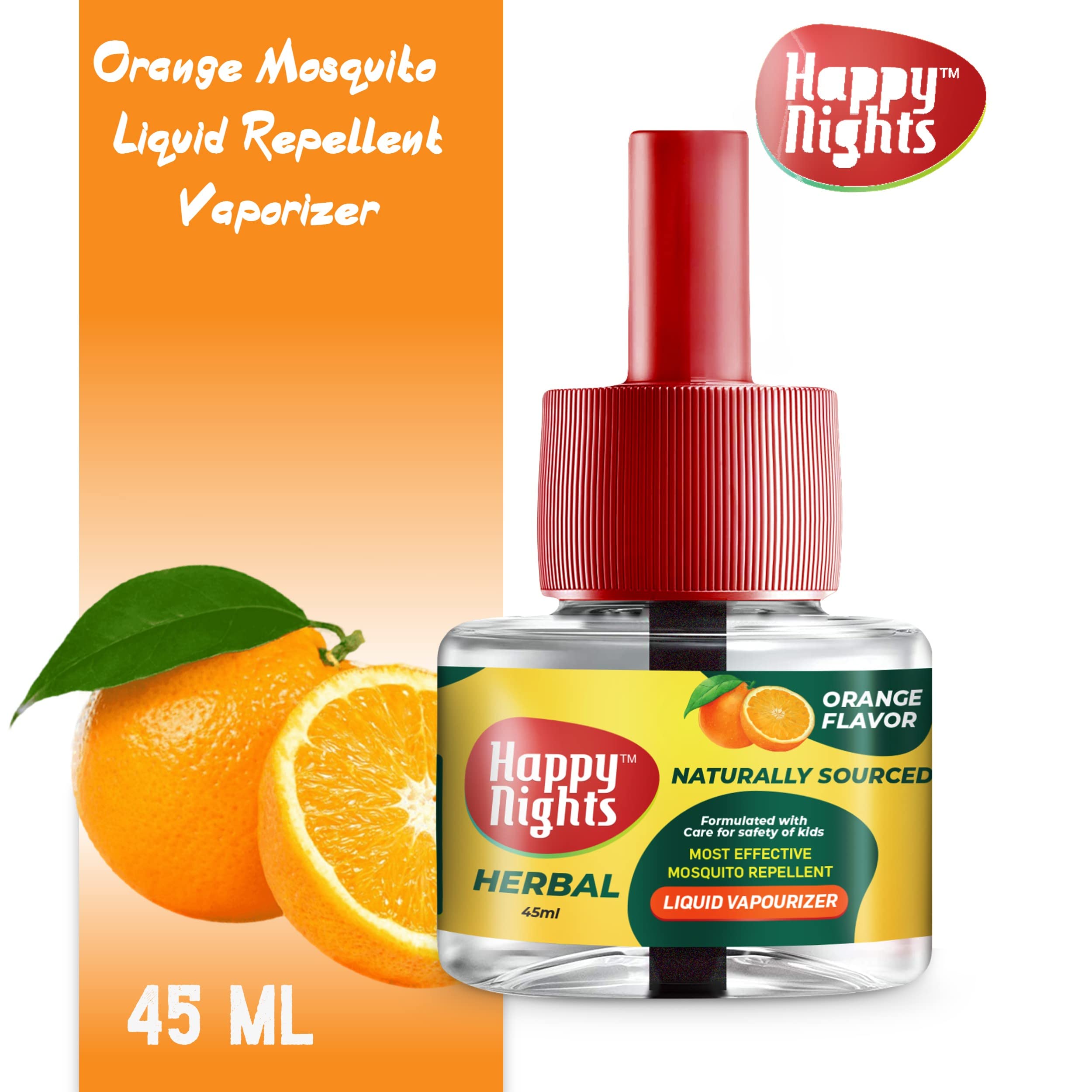 Happy Nights Naturals Orange Liquid Vaporizer Mosquito Repellent - Combo Pack (1 Machine + 2 Mosquito Refills) - 45ML Mosquito Repellent 100% Natural Active Ingredients - Safe for Kids and Adults - Air Freshener Completely Herbal 2