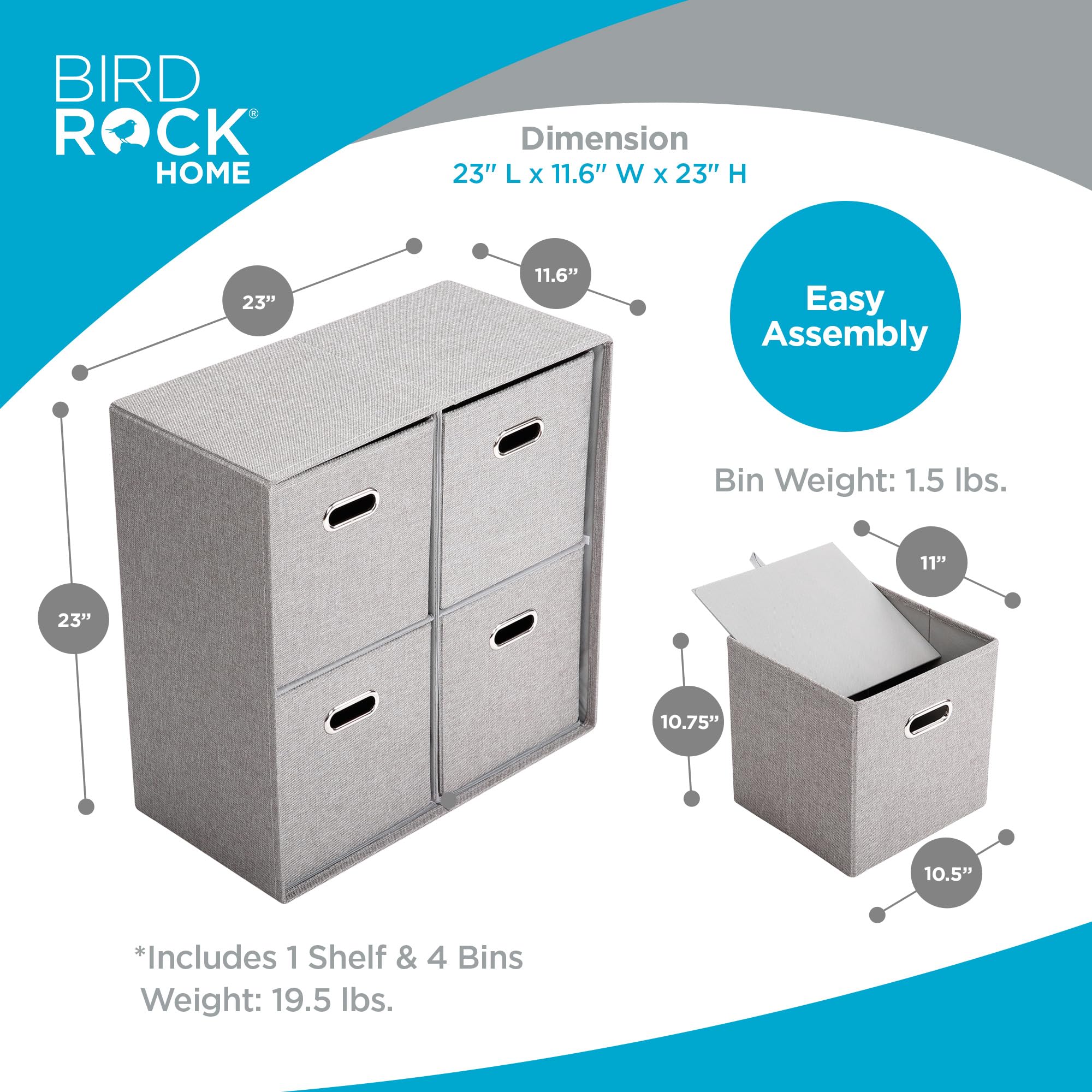 Mxfurhawa リネンキューブオーガナイザーシェルフ 4つの収納箱付き