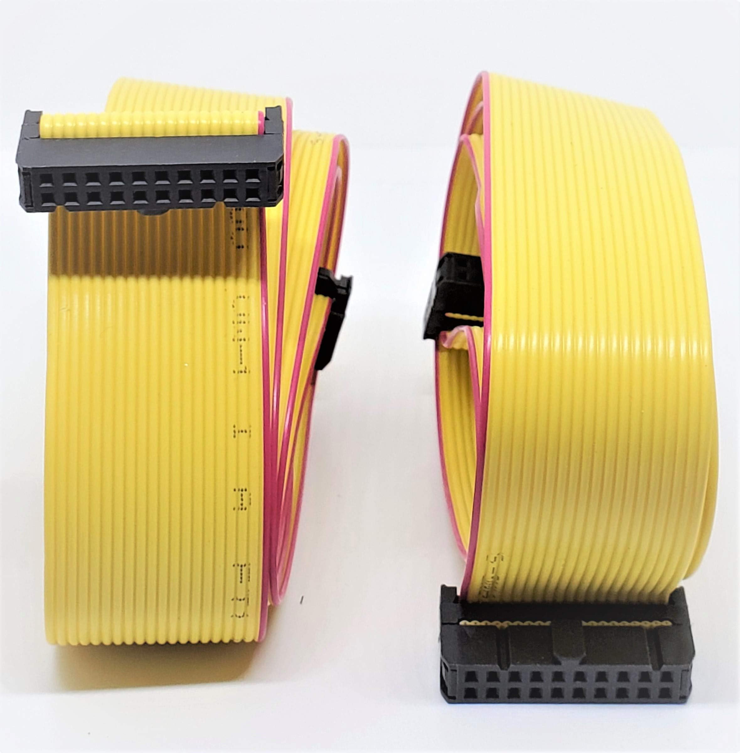 2-Pack IDC 2x10 20P 2.54mm Female Connector 40cm 16 Inches Length Yellow Flat Ribbon Cable, Double Rows 20 Pins 0.1” Pitch FC F/F (20P-40cm-2PK)