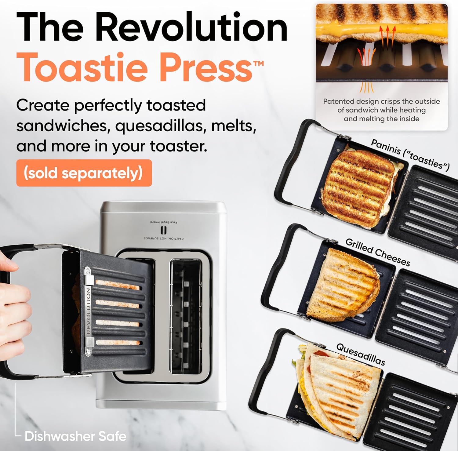 Accesorio Revolution Toastie Press que se usa para facer varios bocadillos torrados