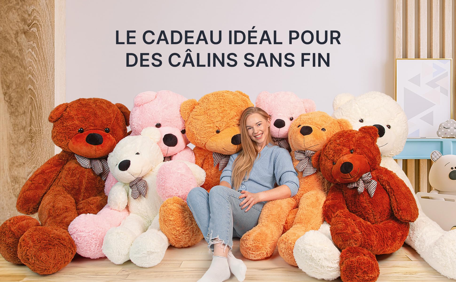 MKS Ours en Rose Peluche 180 cm & Ours Rose XXL - Nounours Géant - Pink Teddy Bear - Doudou Géant - Ours en Peluche Très Grande Taille - Gros Nounours en Peluche