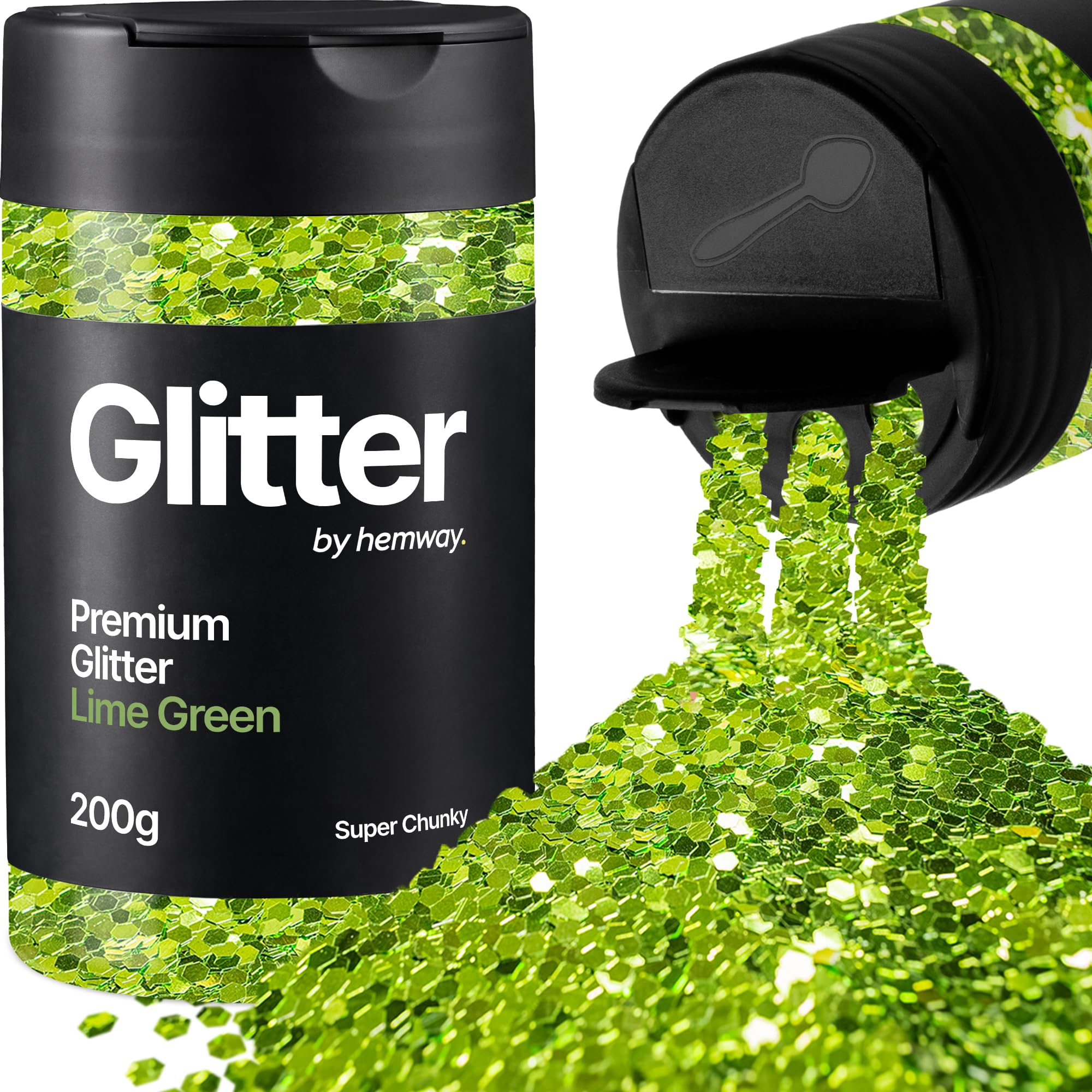 Hemway Lime Green Glitter Shaker, 200g Super Chunky Glitter for Crafts Metallic Flake Sequins for Resin & Epoxy Crafts for Decorating, Halloween, Christmas, Nail, Face, Art