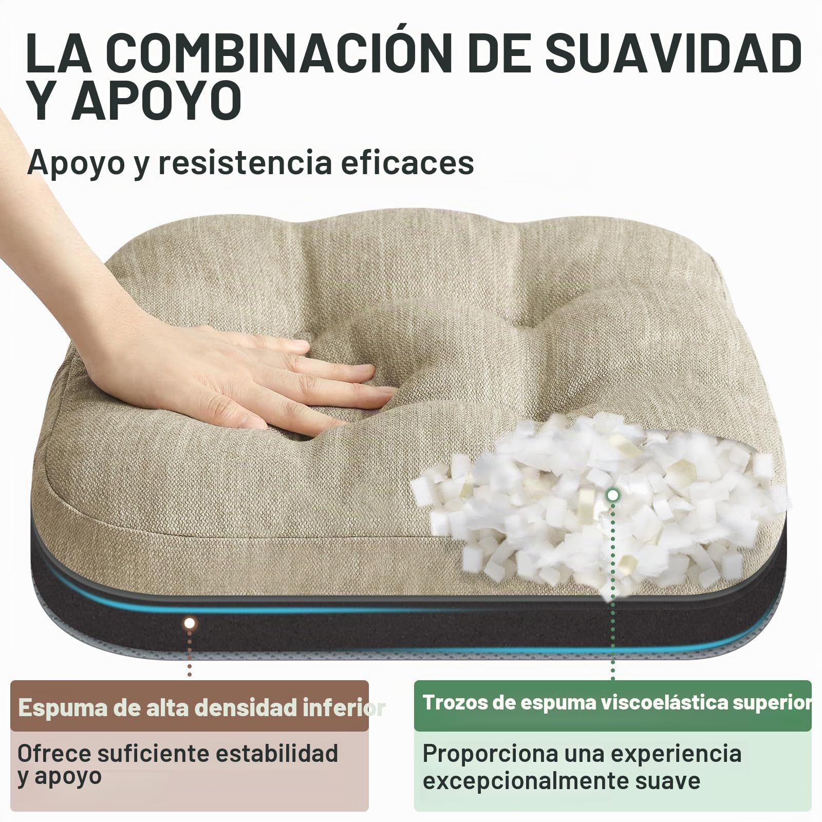 Shinnwa Cojines para sillas de Comedor, 4 Unidades, Cojines de Espuma viscoelástica para Asiento de Cocina, Antideslizantes, con Lazos, 16.5 x 16.5 x 3.5 Pulgadas, Beige, Juego de 4