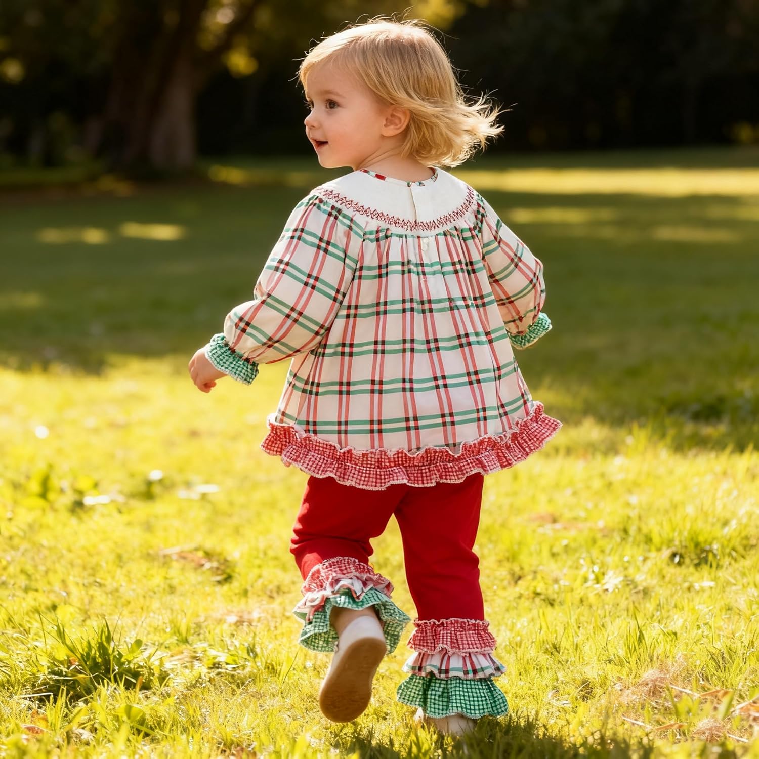 Baby Girl Christmas Clothes Toddler Girl Santa Claus Fall Winter Outfits Long Sleeve Ruffle Tops + Pants Set - Image 3