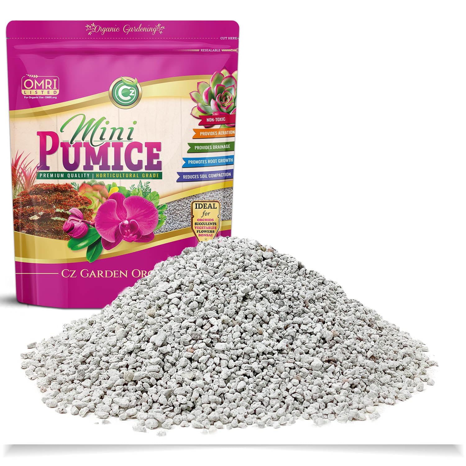 Pumice Stone Grow Media - Made in USA for Bonsai • Succulents • Cactus • Orchids - Horticultural Soil Amendment Additive Conditioner for Indoor and Outdoor Plants and Flower Gardens. OMRI Listed