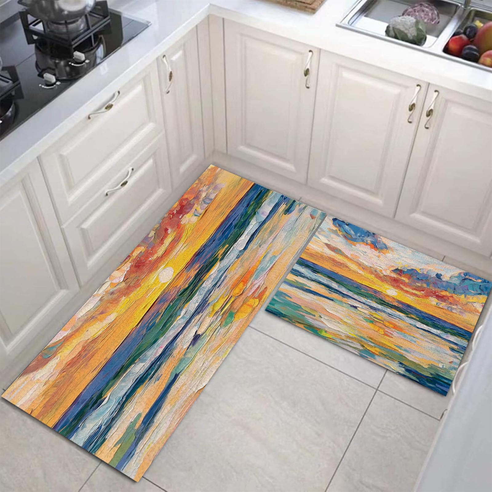 Tapetes de cocina antifatiga con diseño de paisaje marino para decorar tu hogar