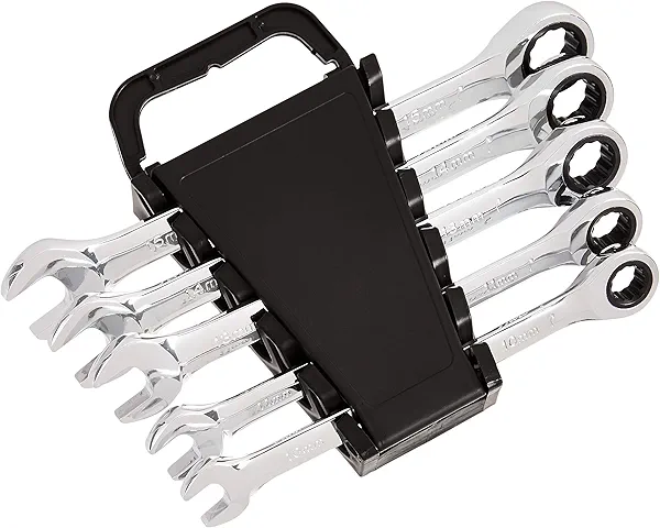 Amazon Basics Ratcheting Wrench Set, Metric, 5 Piece, Black/Silver