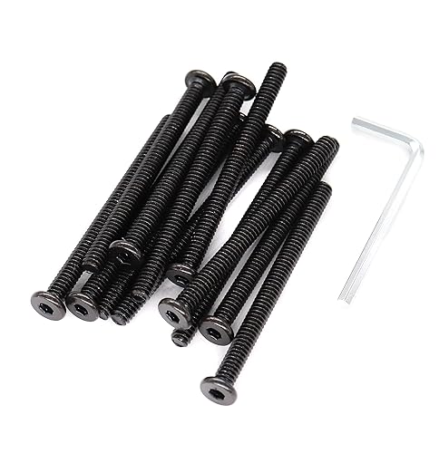 binifiMux 12 tornillos hexagonales negros de 14-20 x 2-12 pulgadas para muebles, silla, mesa, escritorio, cuna, cama, rosca completa