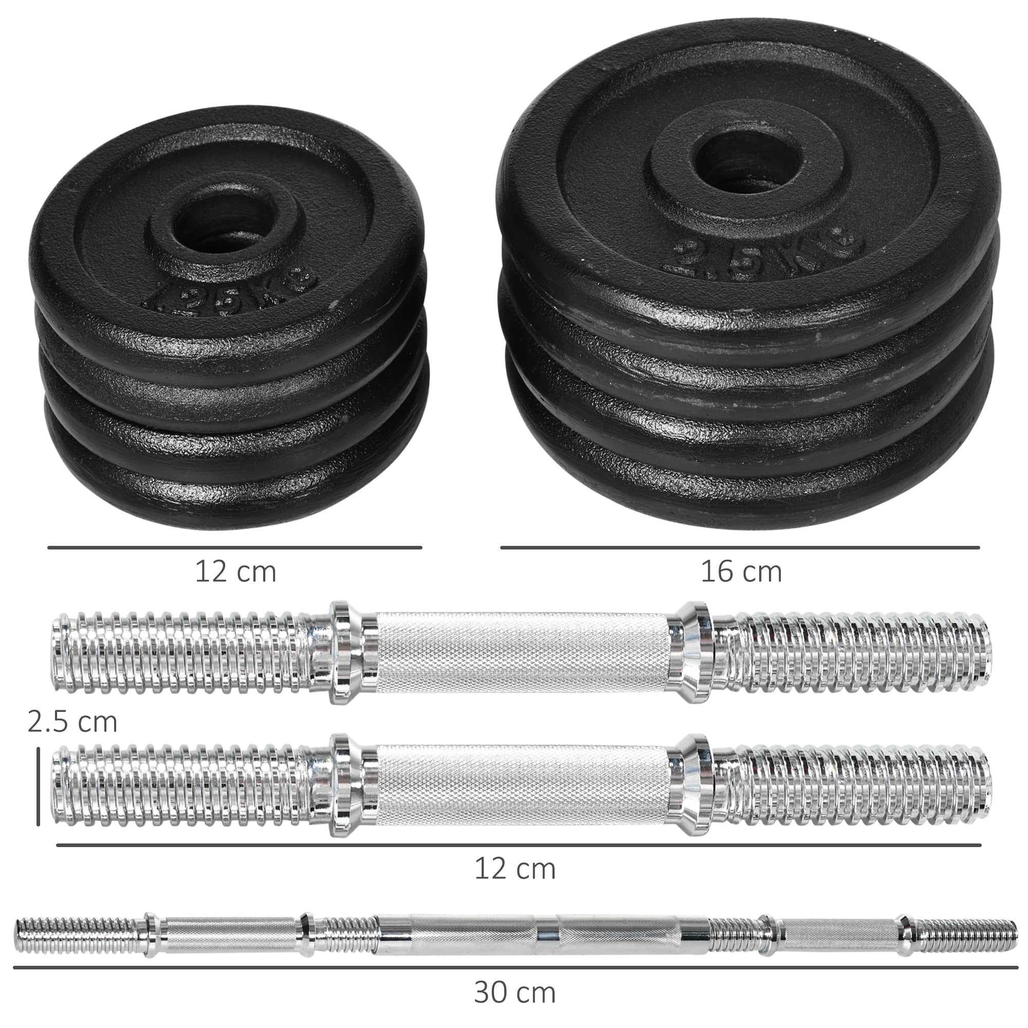 HOMCOM Hantelset 2er Verstellbar bis 20 KG mit Verbindungsrohr Dumbbell | Kurzhantel Set, 2 Kurzhanteln, Langhanteln, Hanteln Set, Kurzhantelset, Krafttraining, Zuhause, Fitnessstudio
