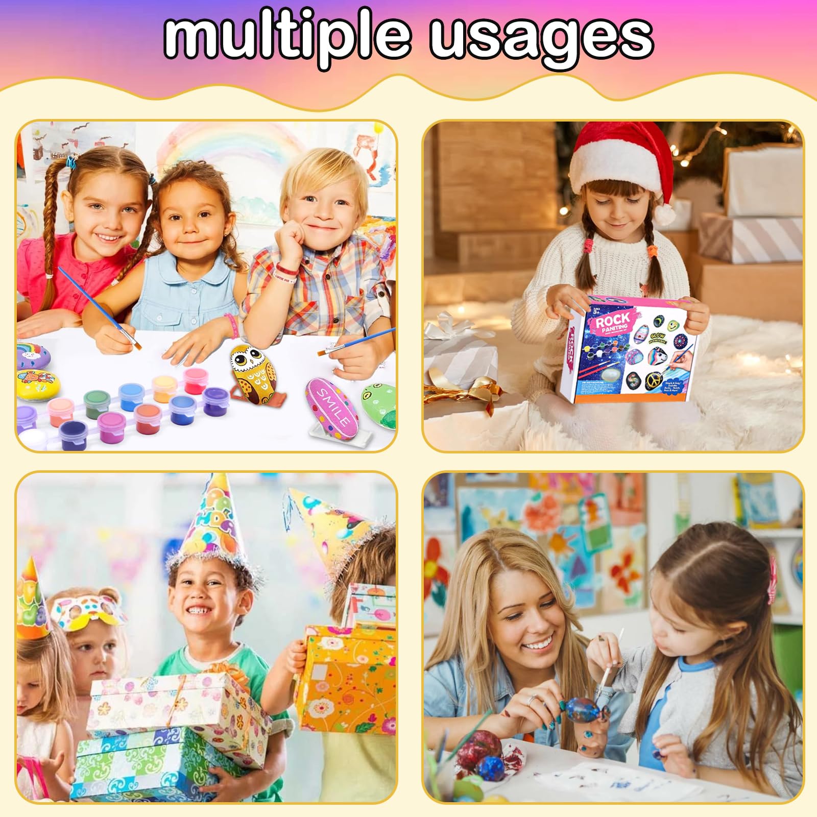 YESLUSY Kit Creativi Pittura di Pietra per Bambini con 18 Pigmenti Colori e Accessori, Regalo di Compleanno, Lavoretti Creativi dai 3 ai 10 Anni