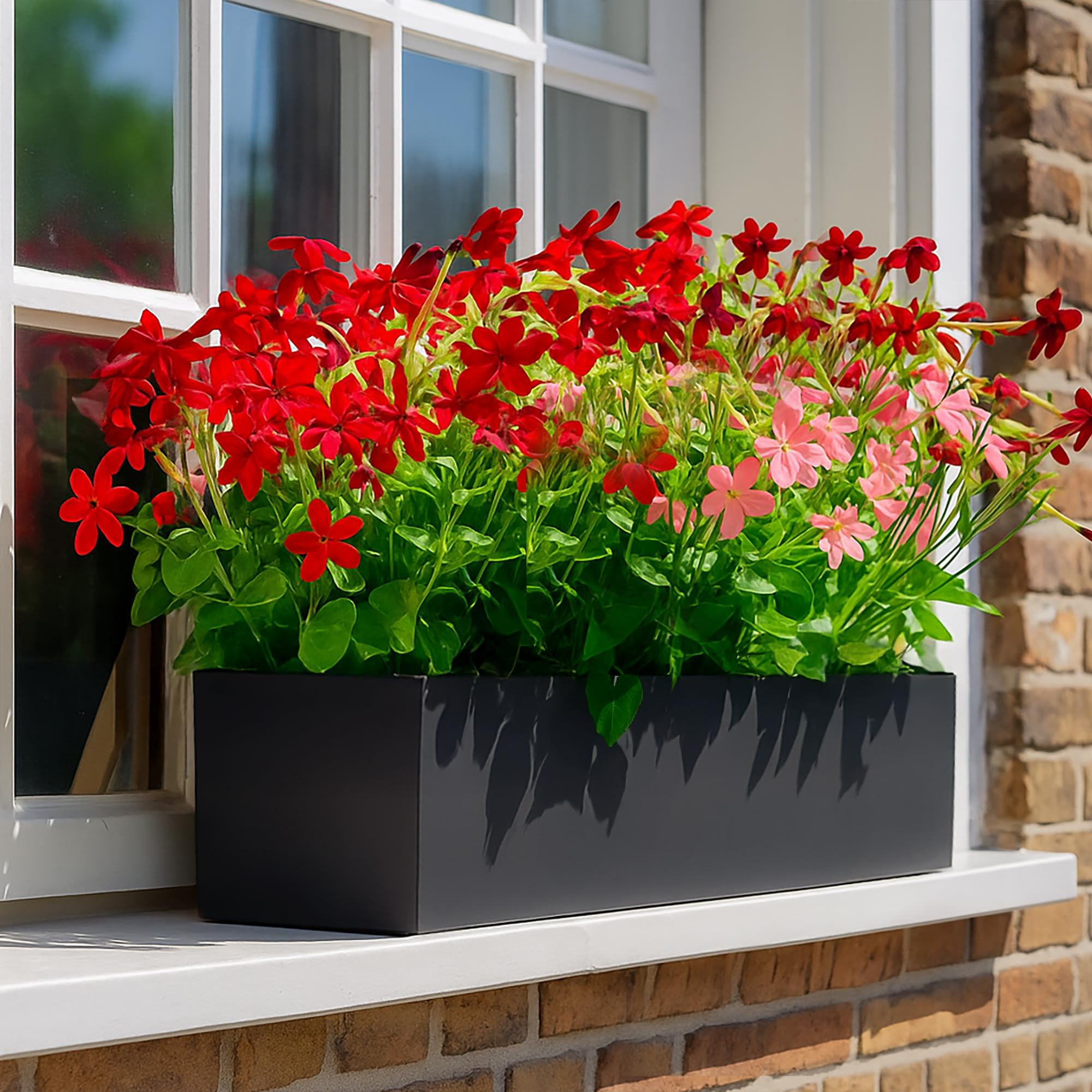 IDEALIST 60cm Window Box Planter | Dark Grey Reinforced Stone Outdoor Narrow Trough | Indoor Windowsill Planter | Garden Planters with Drainage Holes L60 W17 H17 cm, 18 litres