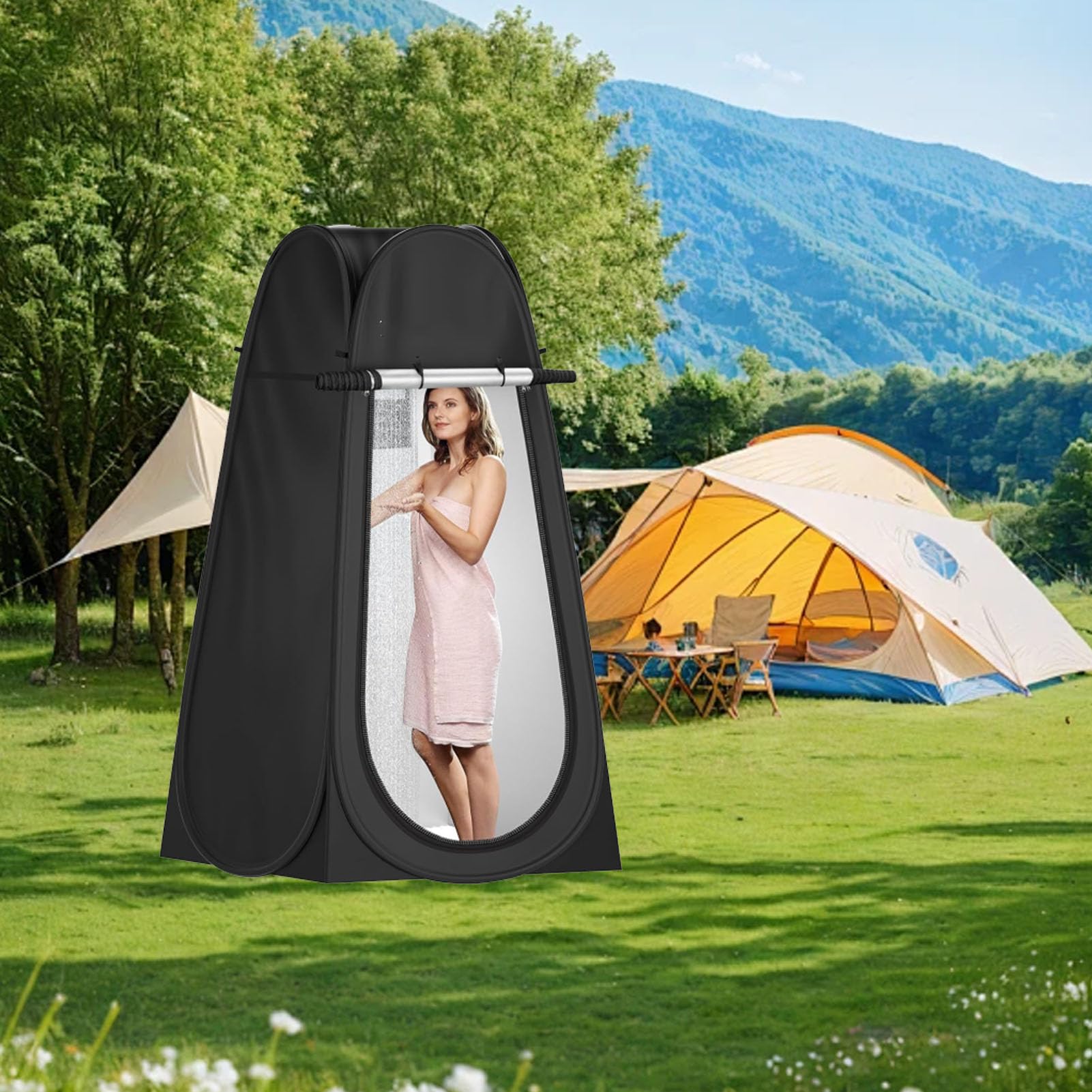 Kit de Inodoro Portátil, Baño Acampar Orinal Portátil para Adultos con Carpa Privacidad Plegable, Ducha Al Aire Libre Lavable y Vestuario para Viajes Vehículos Recreativos