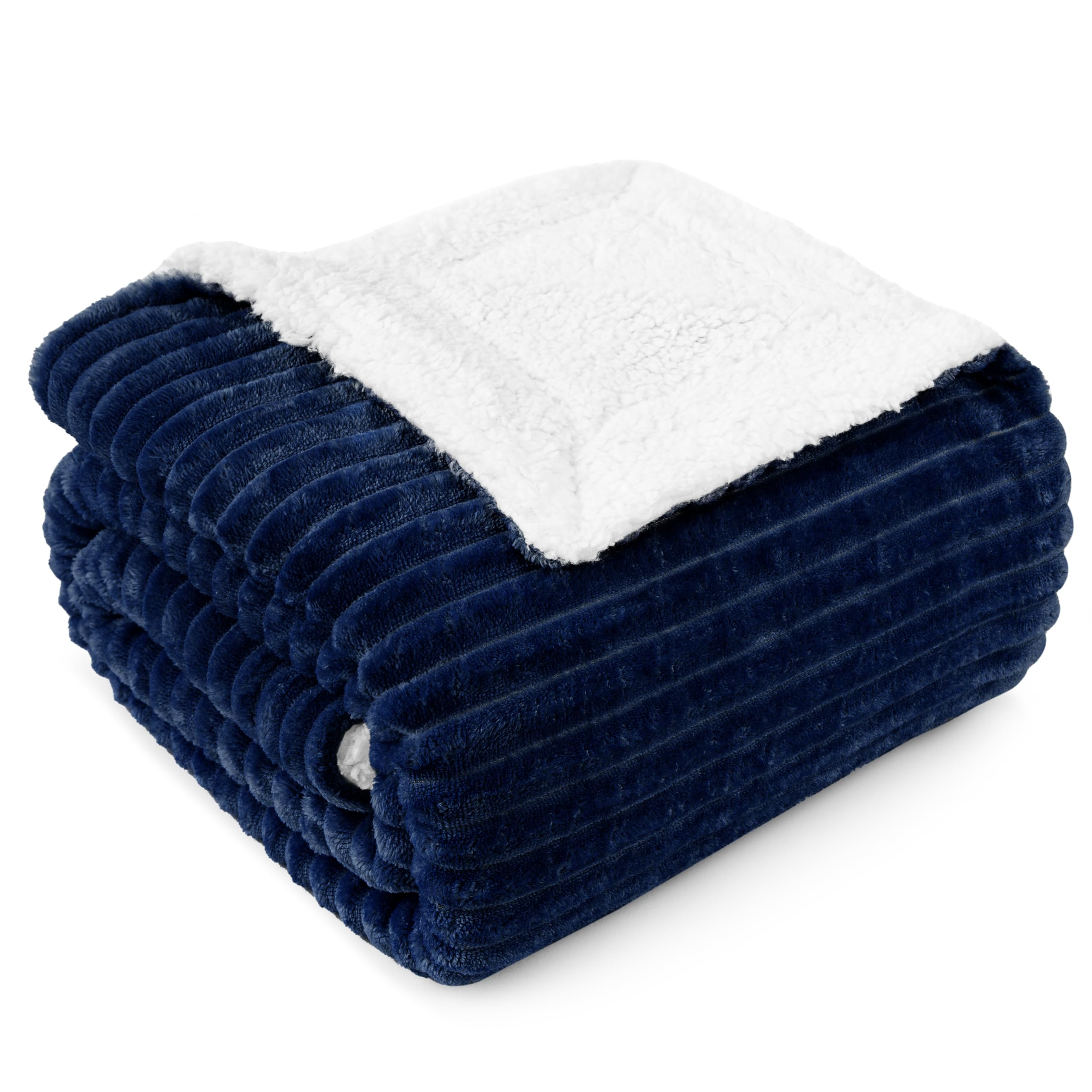 Amazon.com: PAVILIA Navy Sherpa Fleece Throw Blanket for Couch
