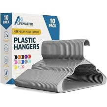 Lifemaster Plastic Clothes Hangers Heavy Duty Hanger Set, for Organizing Clothes, Dresses, and Coat, Holds Up to 5 lbs, Space-Saving Hangers with Non-Slip Shoulder Grooves, Pack of 10, Gray
