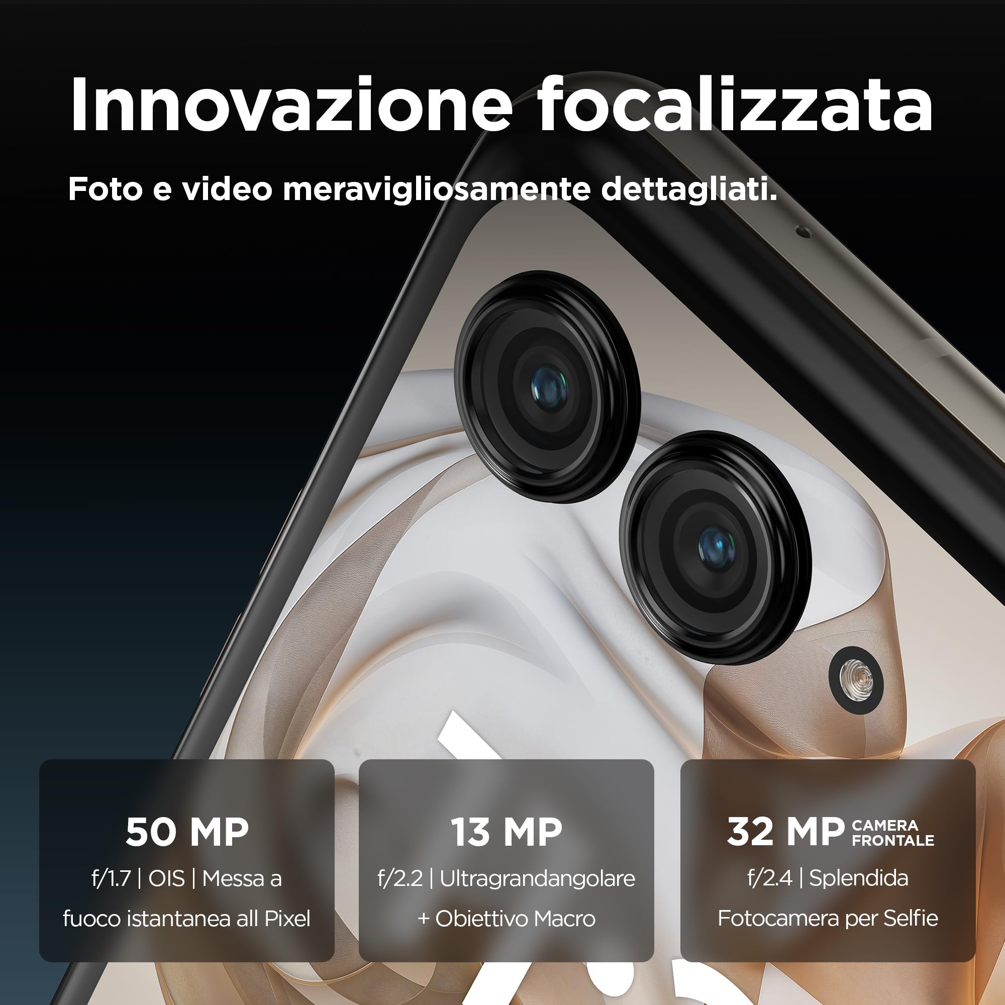 Motorola Razr 50 (8/256GB, AI, display esterno 3.63” pOLED, interno 6.9" pOLED, 50+13MP, selfie 32MP, MediaTek Dimensity 7300X, 4200mAh, ricarica 33W, wireless 15W, Dual SIM, Android 14) Beach Sand