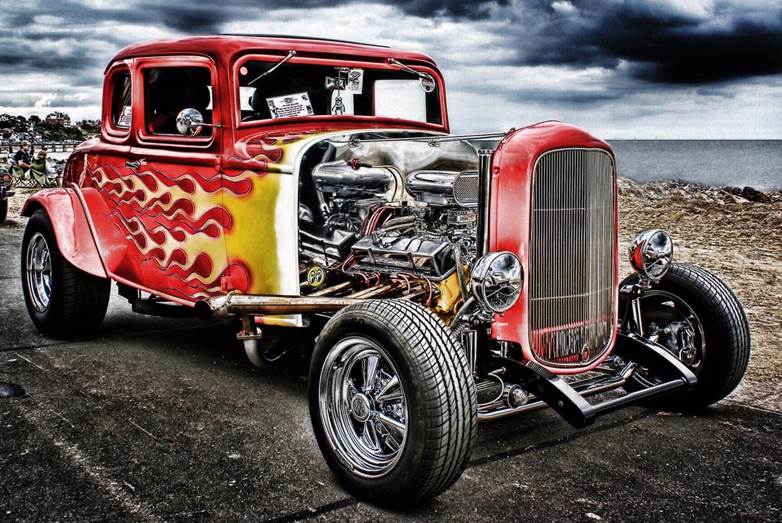 Newbrightbase Hot Rod Vintage Cars Fabric Cloth Rolled Wall Poster