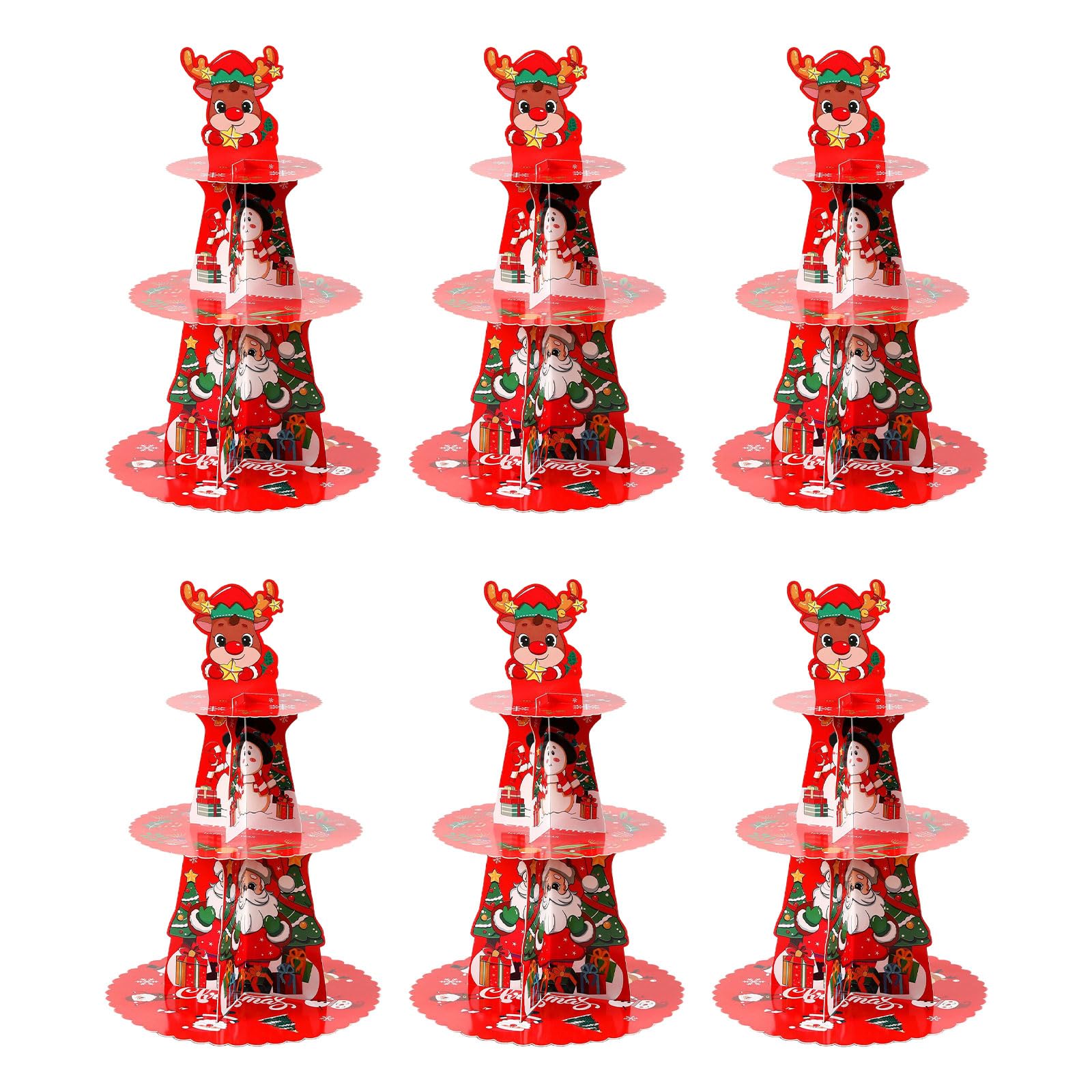 Tsophreniq 6pcs Christmas Cake Stand 3 Tiers Dessert Presentation Paper Rack Foldable Cupcake Holders Holiday Baking Accessories Foldable Snacks Rack