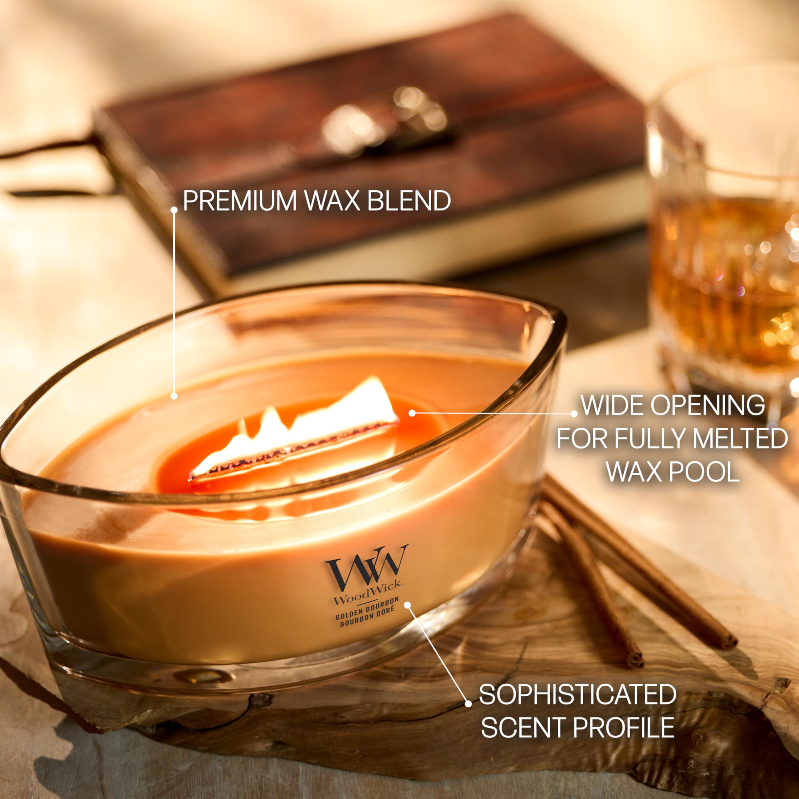 Candela Profumata WoodWick Con Stoppino Scoppiettante, Fragranza Patchouli Crème – Forma Ellittica, Fino A 50 Ore Di Combustione