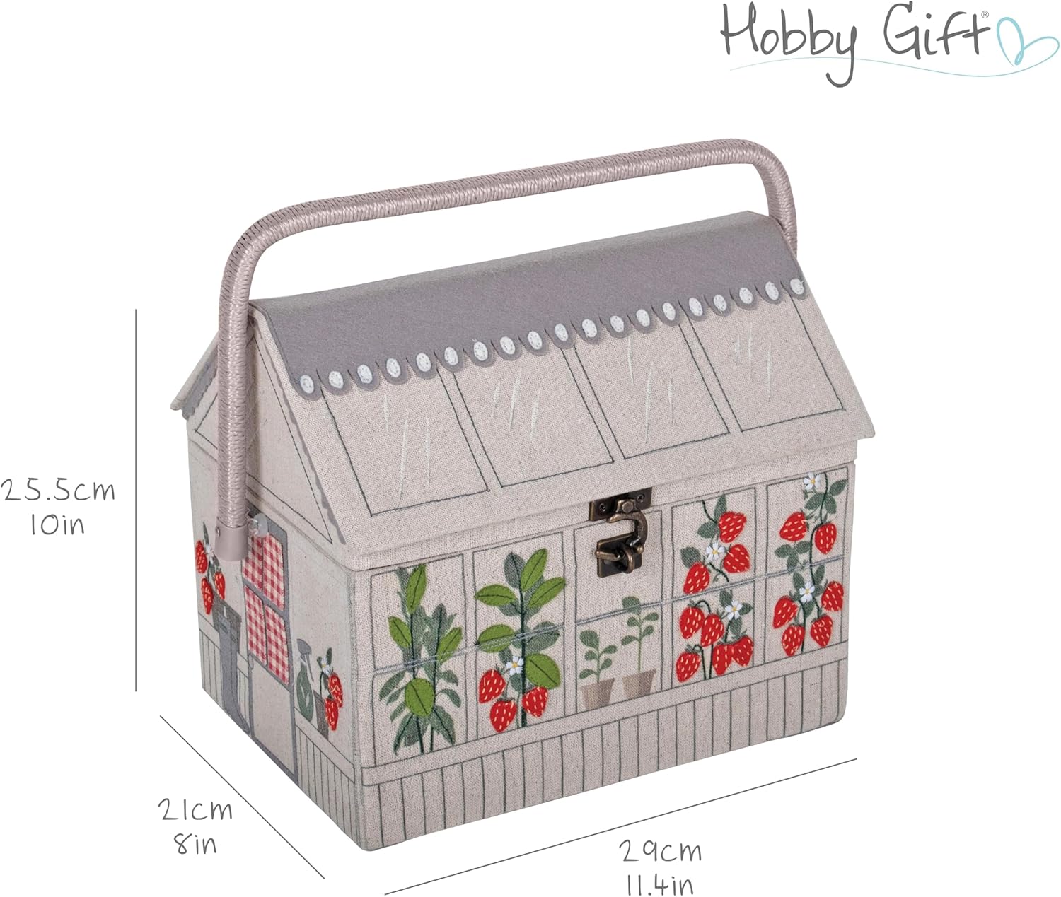 Hobby Gift Strawberry Greenhouse Sewing Box Craft Storage Basket with Handle Internal Accessories Tray for Sewing Knitting and Hobby Supplies