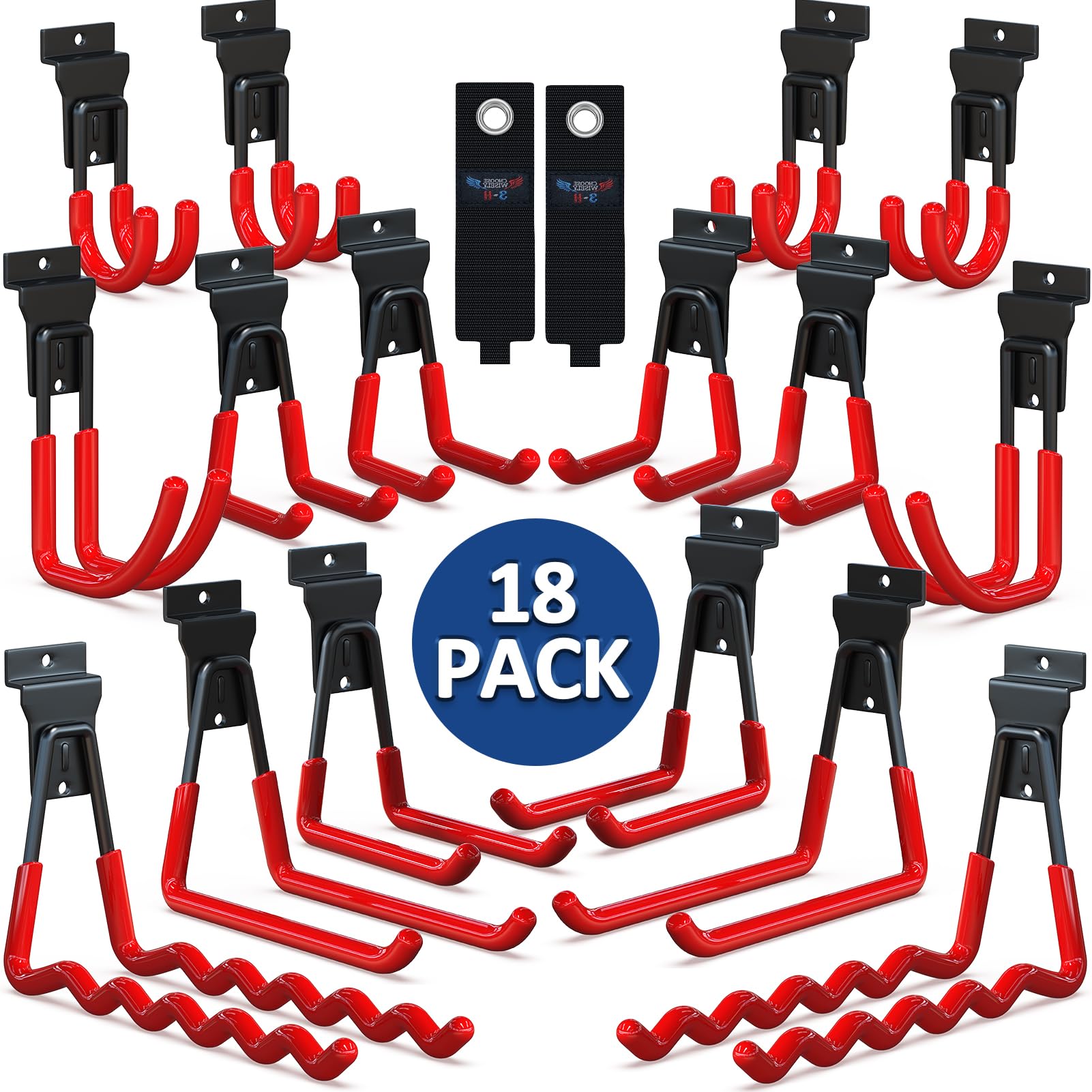 3-H Slatwall Hooks 18 Pack Heavy Duty Multi Sizes, Slatwall Accessories & Hangers Compatible with Proslat Handiwall Crownwall StoreWALL, Garage Slat