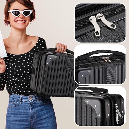 Miniatura 39 de Noverlife Estuche de viaje cosmético portátil de 14 pulgadas, a prueba de presión, ABS, maleta, mini equipaje de mano de viaje con banda elástica